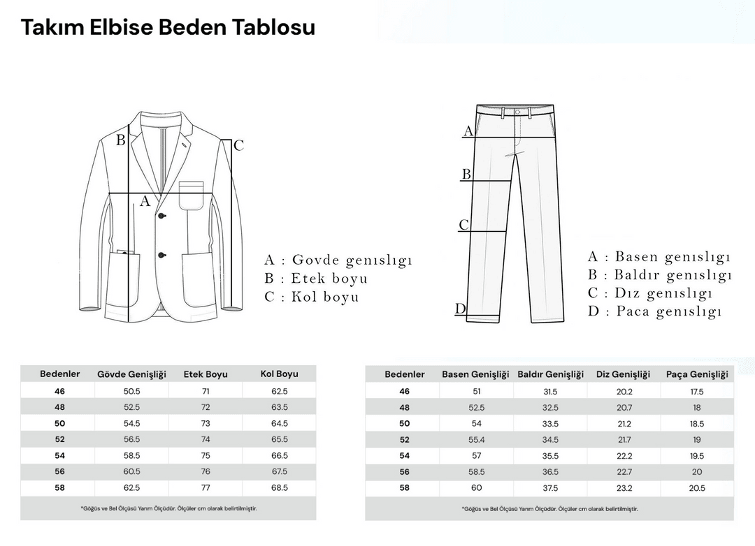 Takım Elbise Beden Tablosu