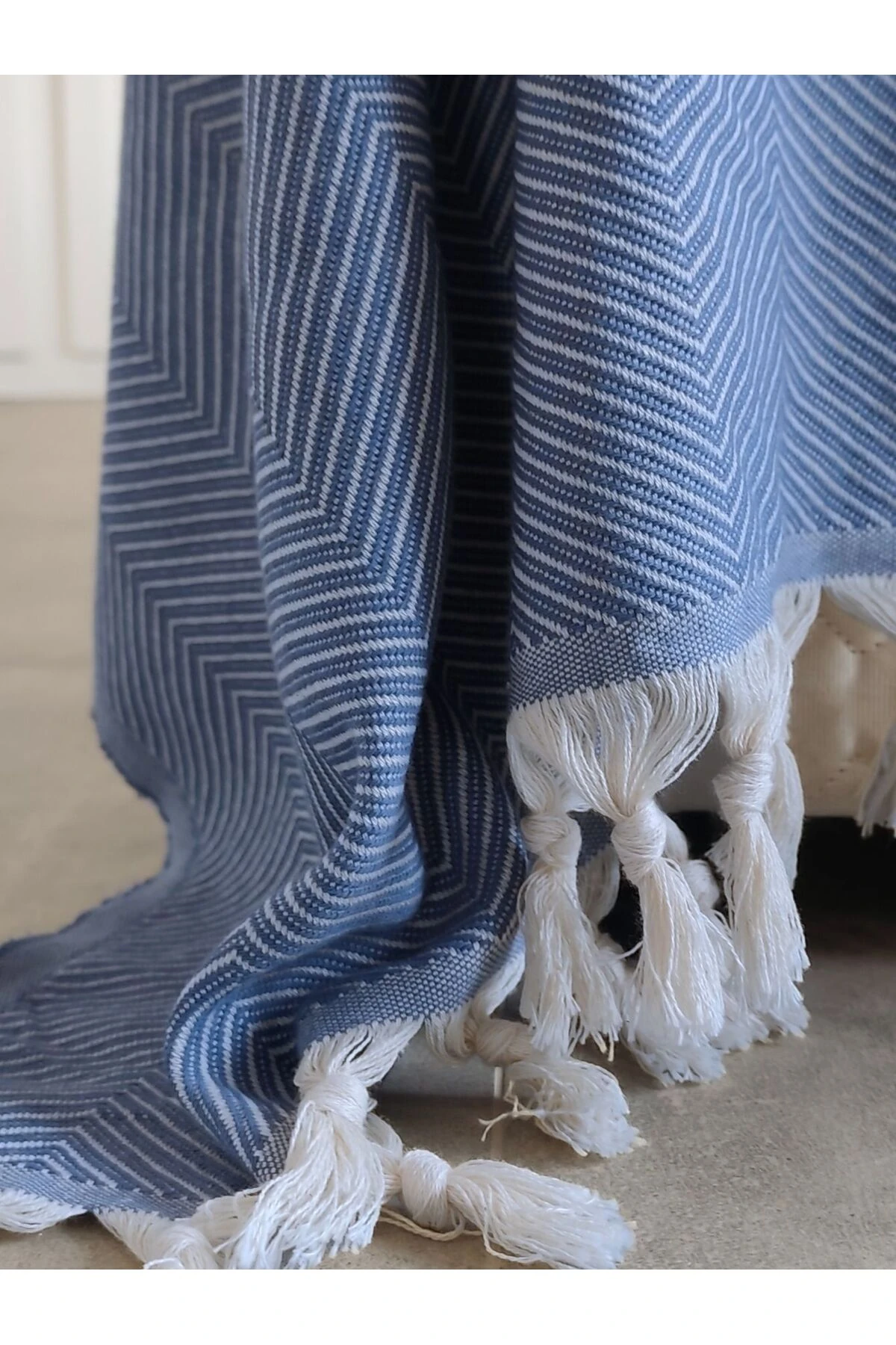 %100 Pamuk Koltuk Örtüsü - Çok Amaçlı Koltuk Şalı, Pike, Piknik Örtüsü-170x220cm - Mavi