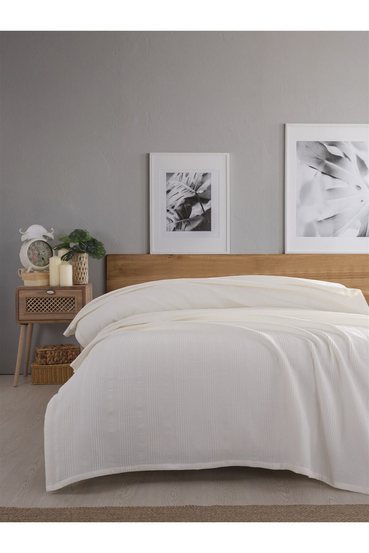 Çift Kişilik Waffle Pike 210x230cm, %100 Pamuk, Petek Tasarım, Terra