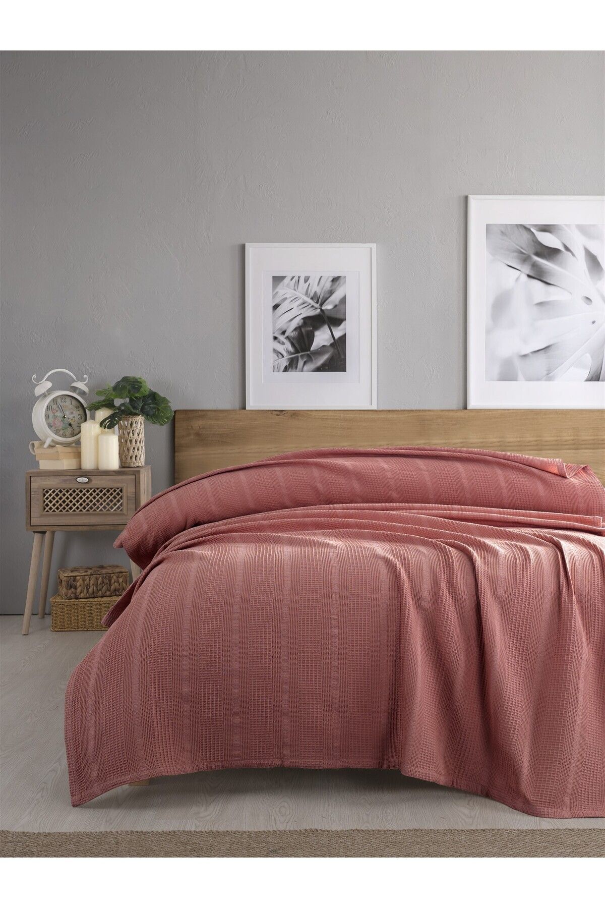 Tek Kişilik Waffle Pike 160x230cm, %100 Pamuk, Petek Tasarım, Hardal - terra