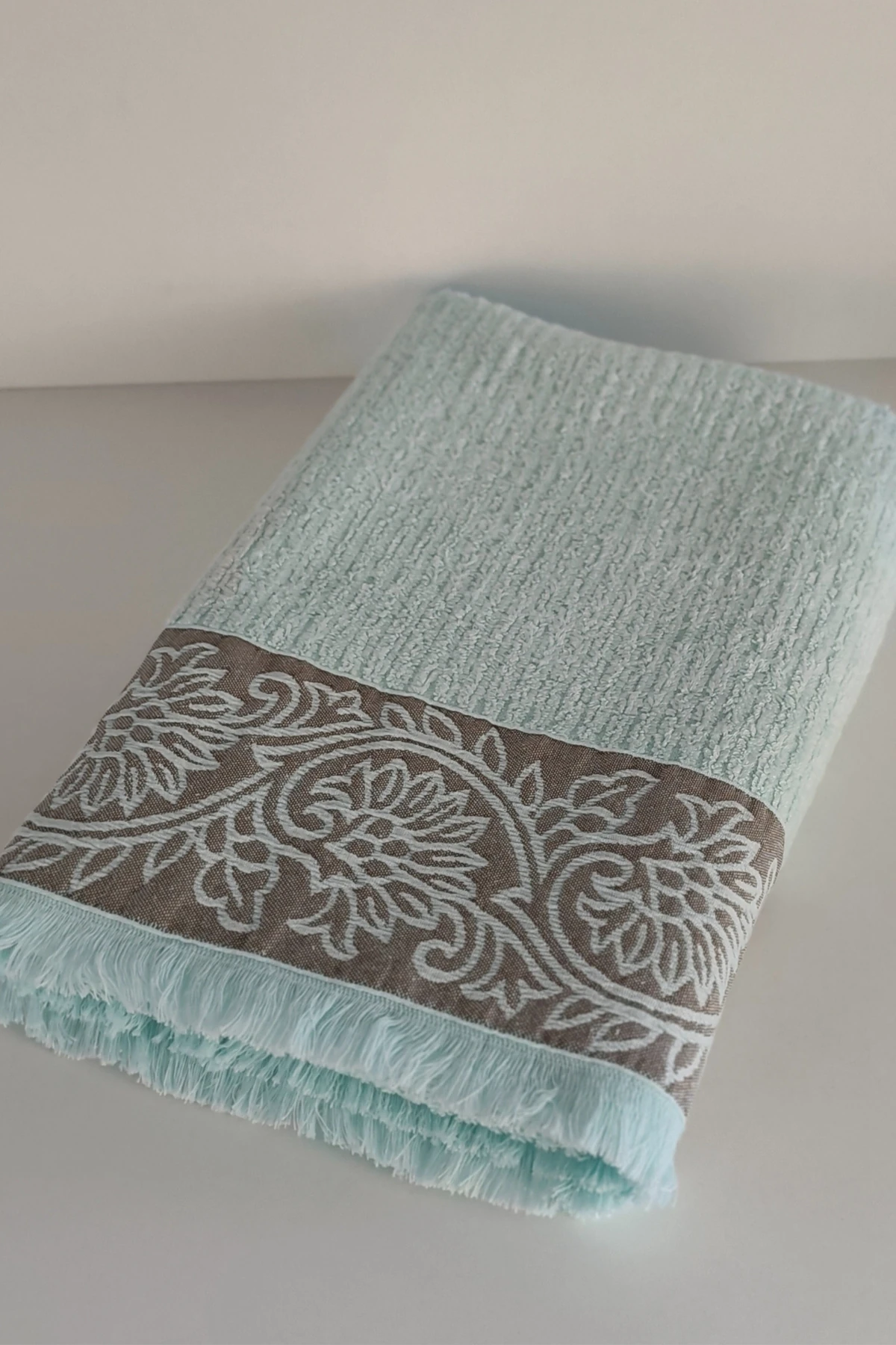 Püsküllü & Bordürlü Banyo Havlusu - Bambu & Pamuk - Ekstra Yumuşak - 70x140 cm - Mint