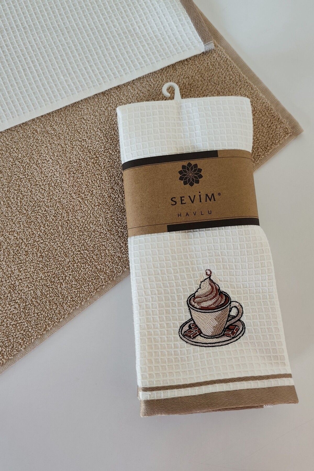 2’li Mutfak Havlusu –%100 Pamuk - Nakışlı Kurulama Bezi - 40x60 cm - bej