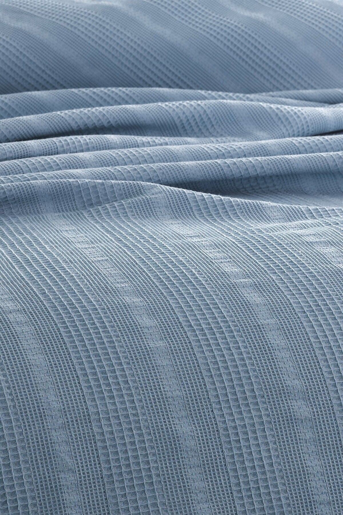 Tek Kişilik Waffle Pike 160x230cm, %100 Pamuk, Petek Tasarım - Mavi