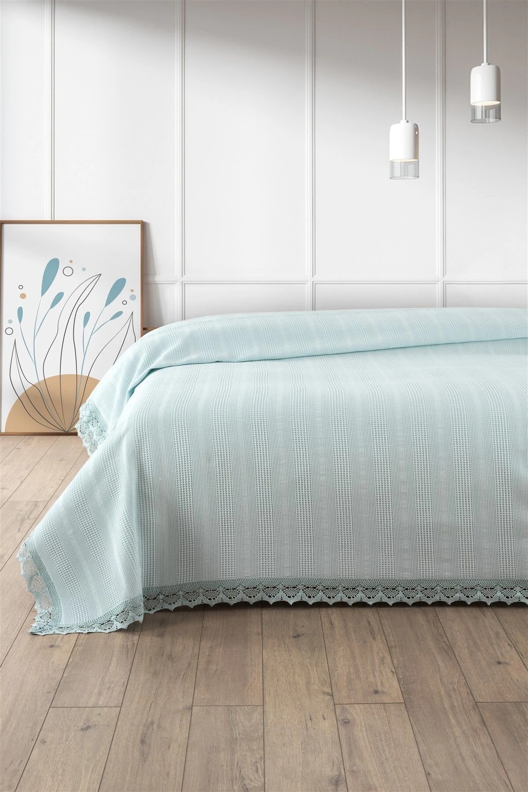 Kopanaki Dantelli Çift Kişilik Pike-210x230 cm - mint yeşili