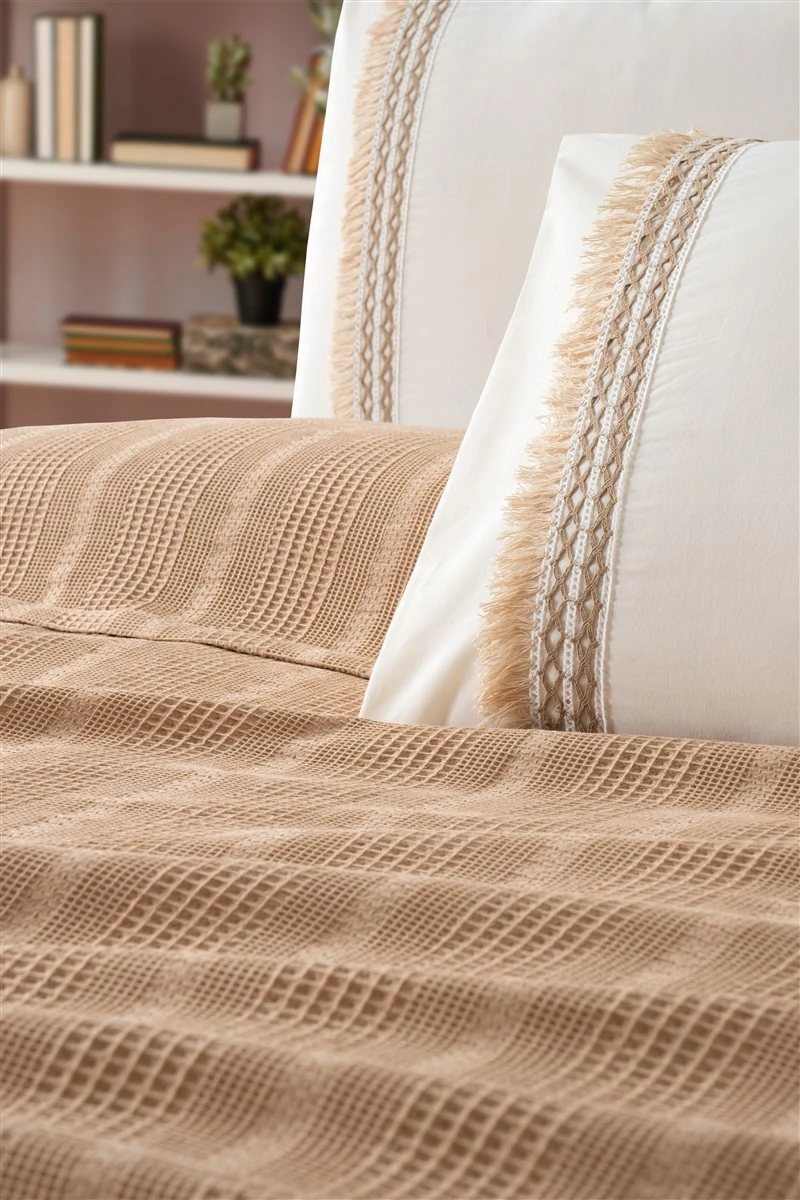 Tivoli Tek Kişilik Dantelli 3 Parça Pike Takımı-Waffle Pike Seti-Melanie