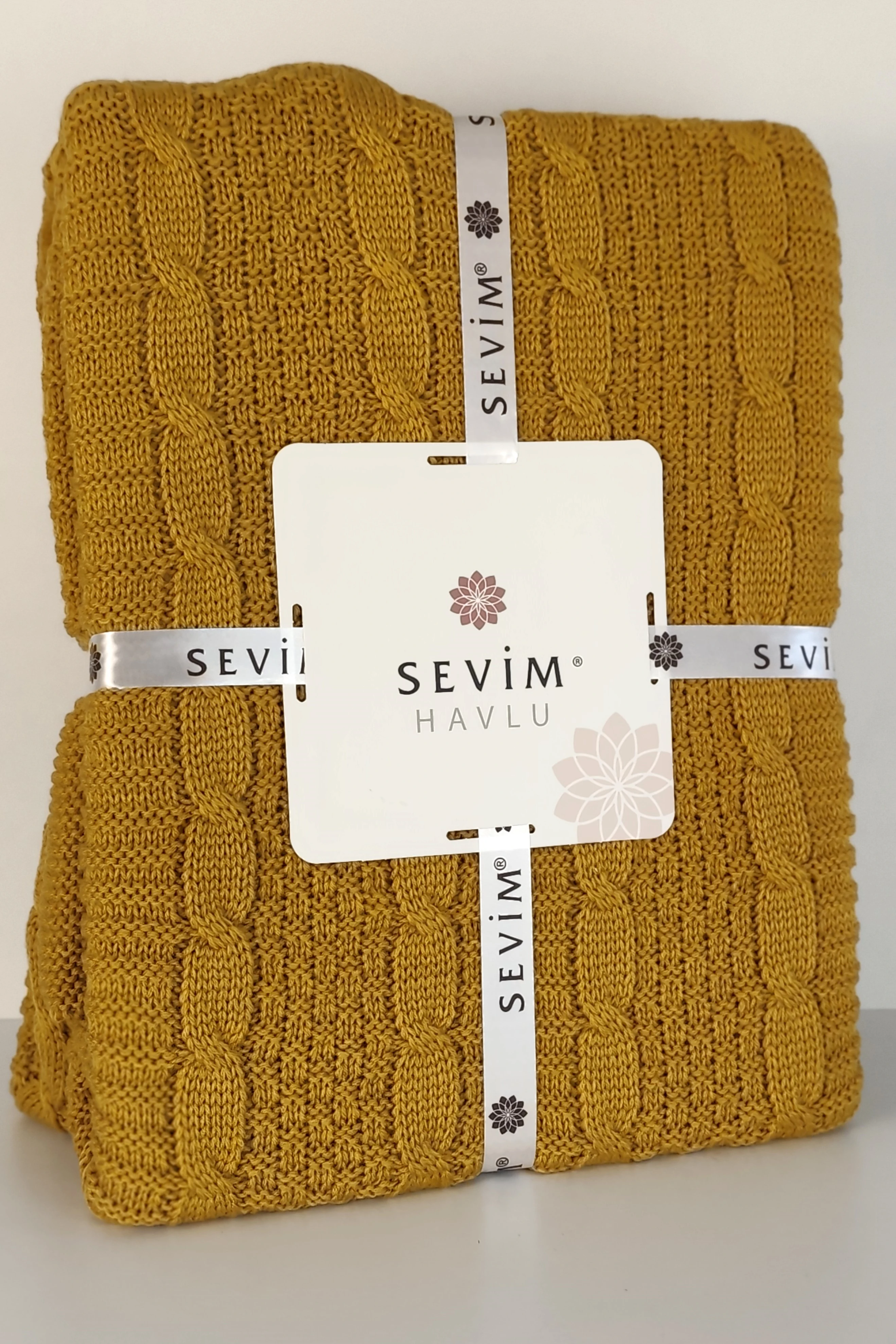 Tek Kişilik Triko Örme Battaniye - Yumuşak Dokulu & Şık Yatak Örtüsü-Örgü Battaniye - Hardal