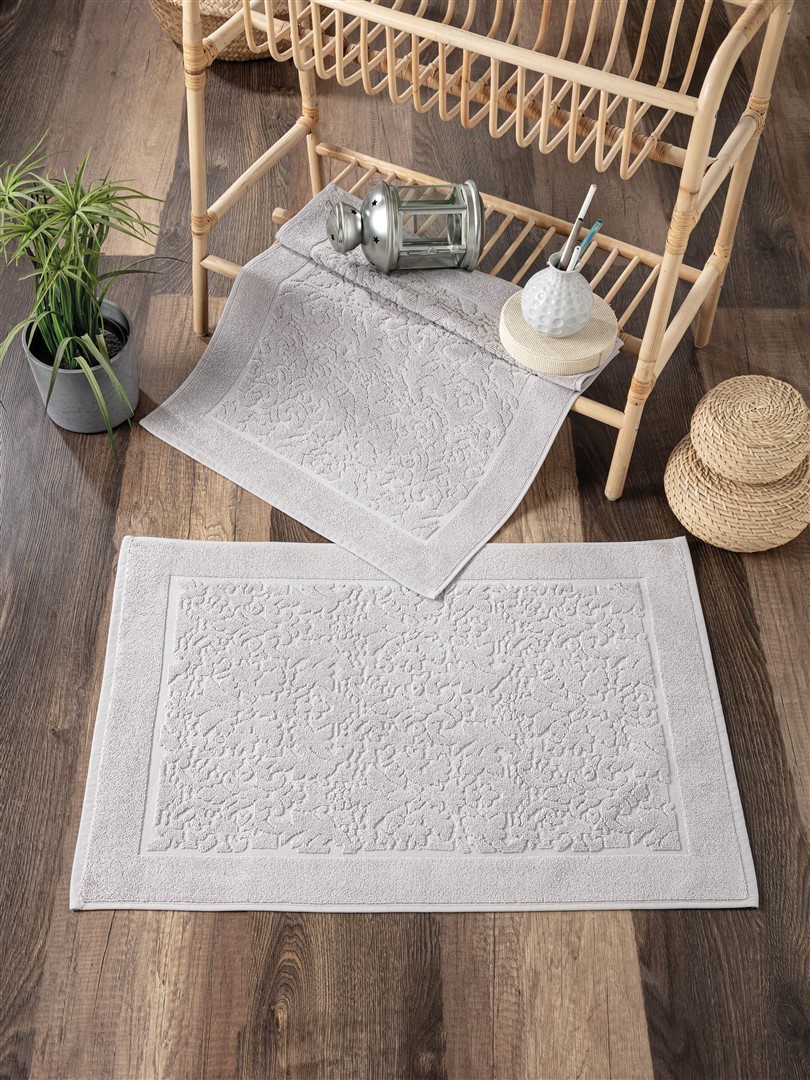 2'li Damask Desen Ayak Havlusu Seti - %100 Pamuk Havlu Takımı - 50x70 cm - gri