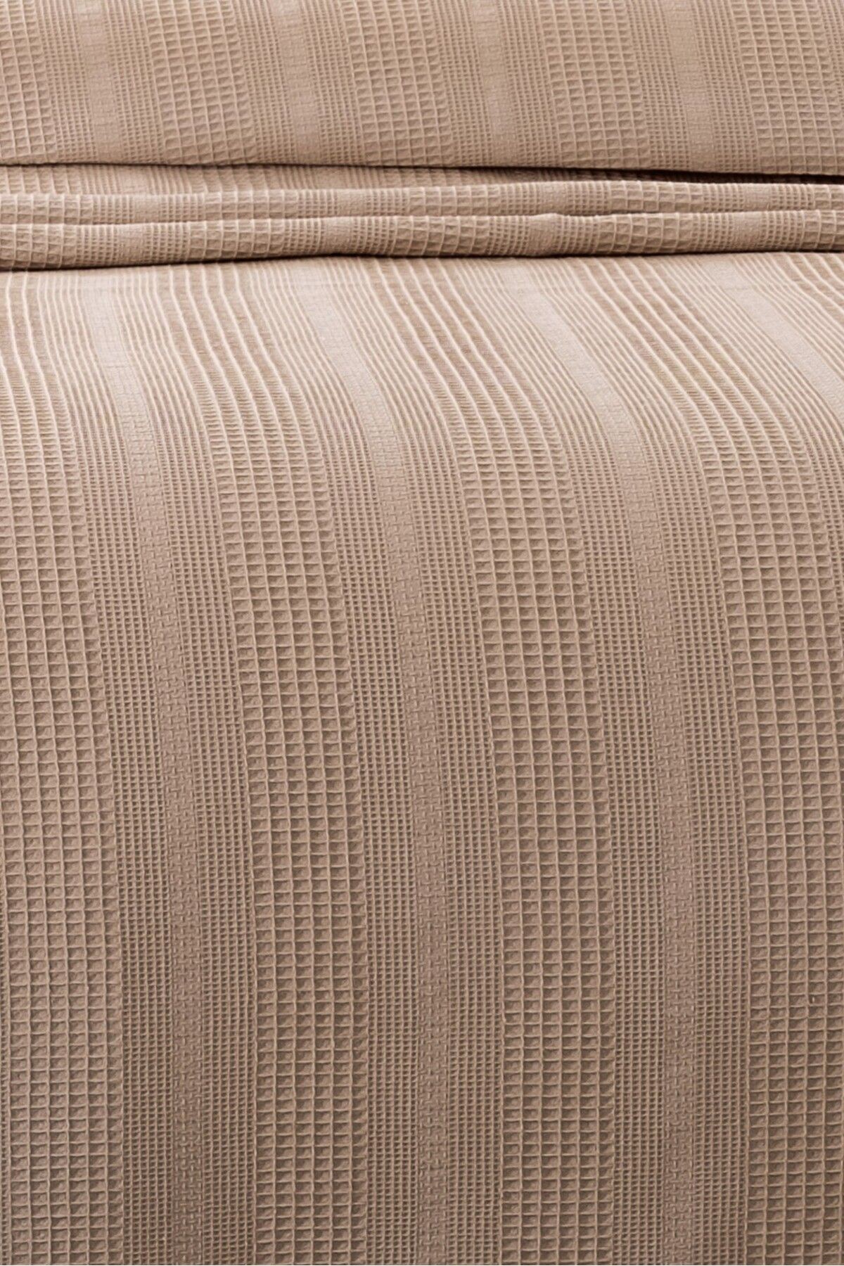 Tek Kişilik İki Renkli Kopanaki Dantelli Petek Pike - Waffle Dokuma -160x230 cm-Kapuçino