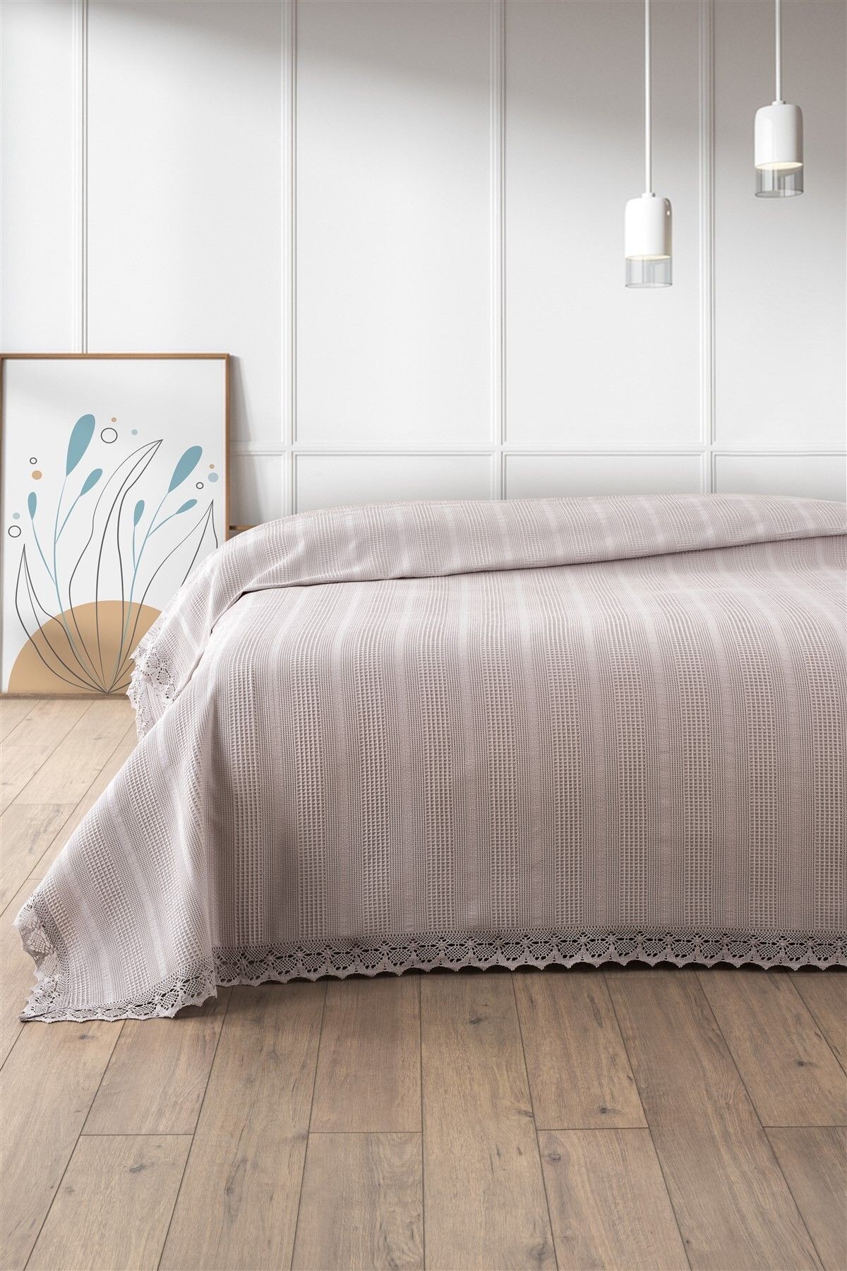 %100 Pamuk Petekli Dantelli Pike-Tek Kişilik Waffle Pike- 160x230 cm