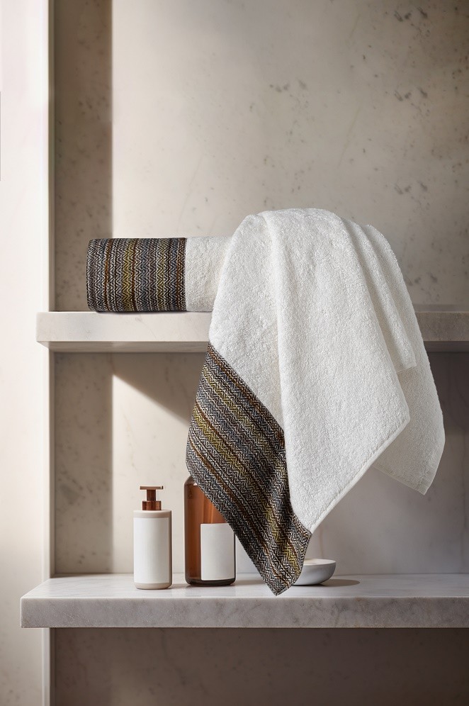 2'li Set Bambu Banyo Havlusu - Pamuk Saten Bordürlü & Balıksırtı Desenli - Tivoli - Calais