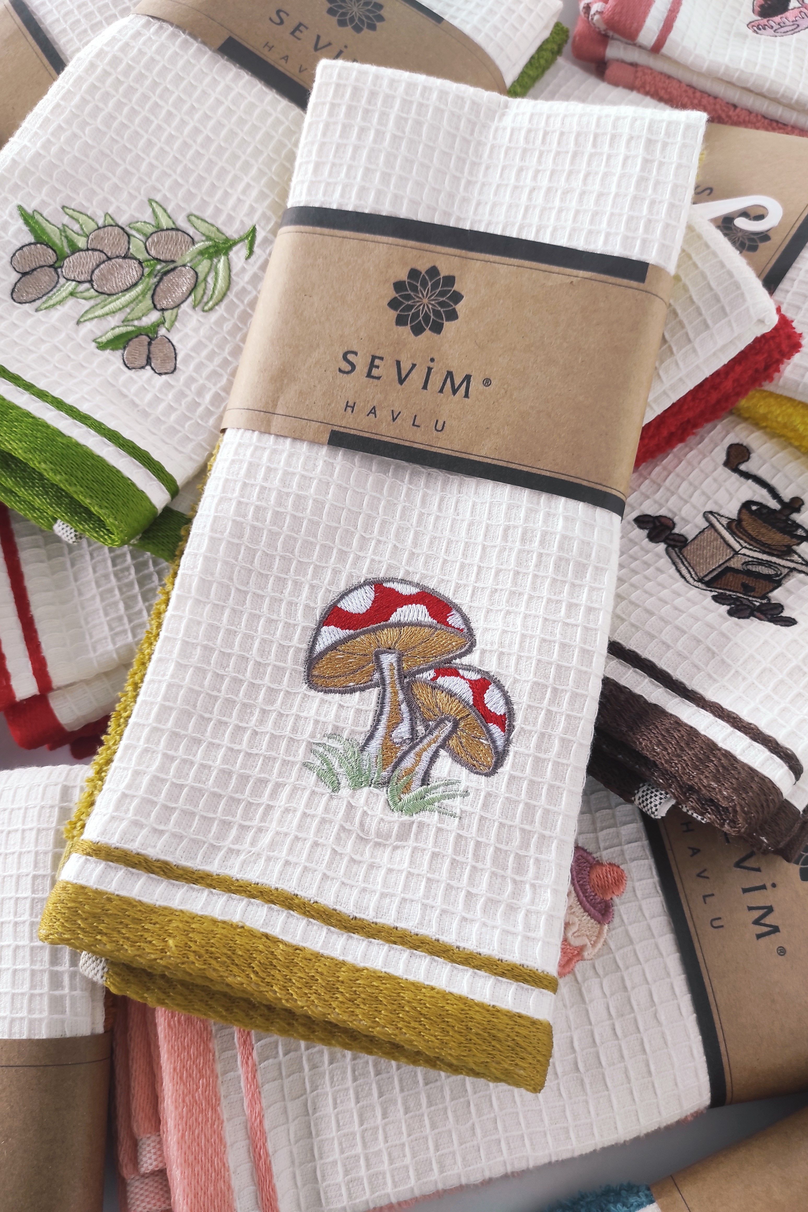 2’li Mutfak Havlusu –%100 Pamuk - Nakışlı Kurulama Bezi - 40x60 cm - hardal