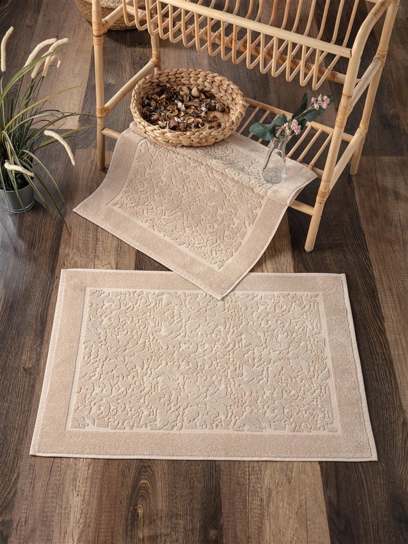 2'li Damask Desen Ayak Havlusu Seti - %100 Pamuk Havlu Takımı - 50x70 cm