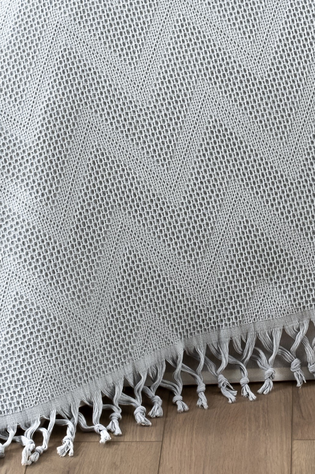 %100 Pamuk Çift Kişilik Bağlama Saçaklı Pike-220x240 cm - gri