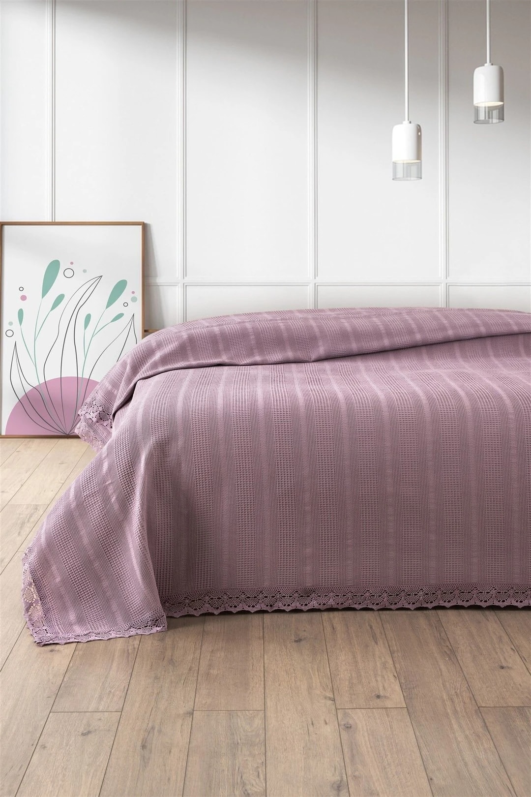 Kopanaki Dantelli Çift Kişilik Pike-210x230 cm - lila