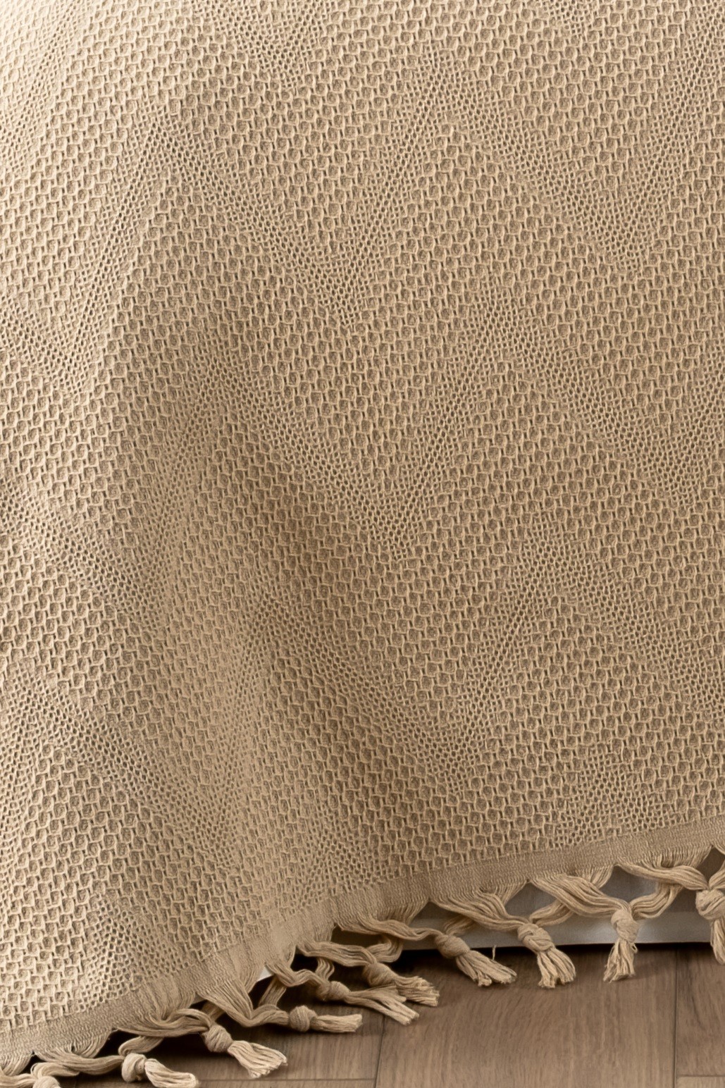 %100 Pamuk Çift Kişilik Bağlama Saçaklı Pike-220x240 cm - cappuccino