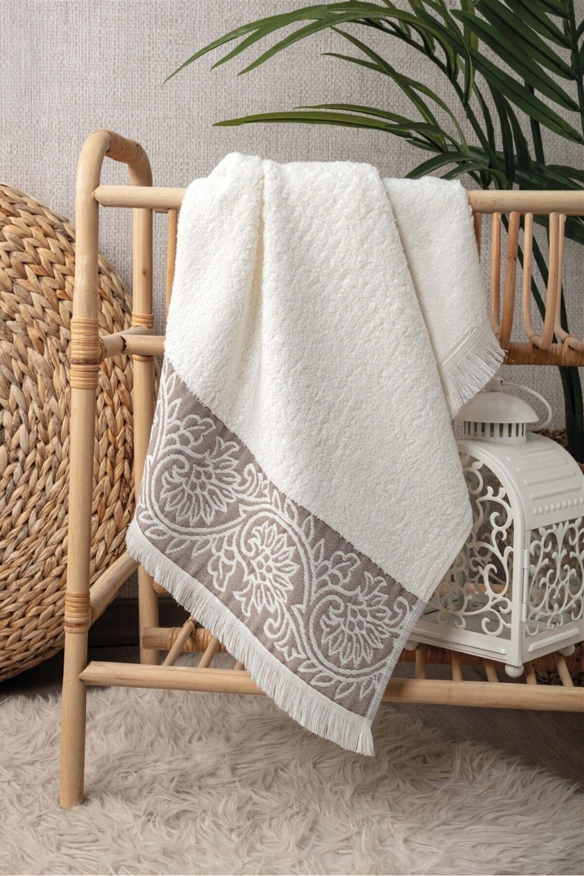 Bambu El Havlusu - 50 x 90 cm Kabartma Bordürlü Havlu - Krem