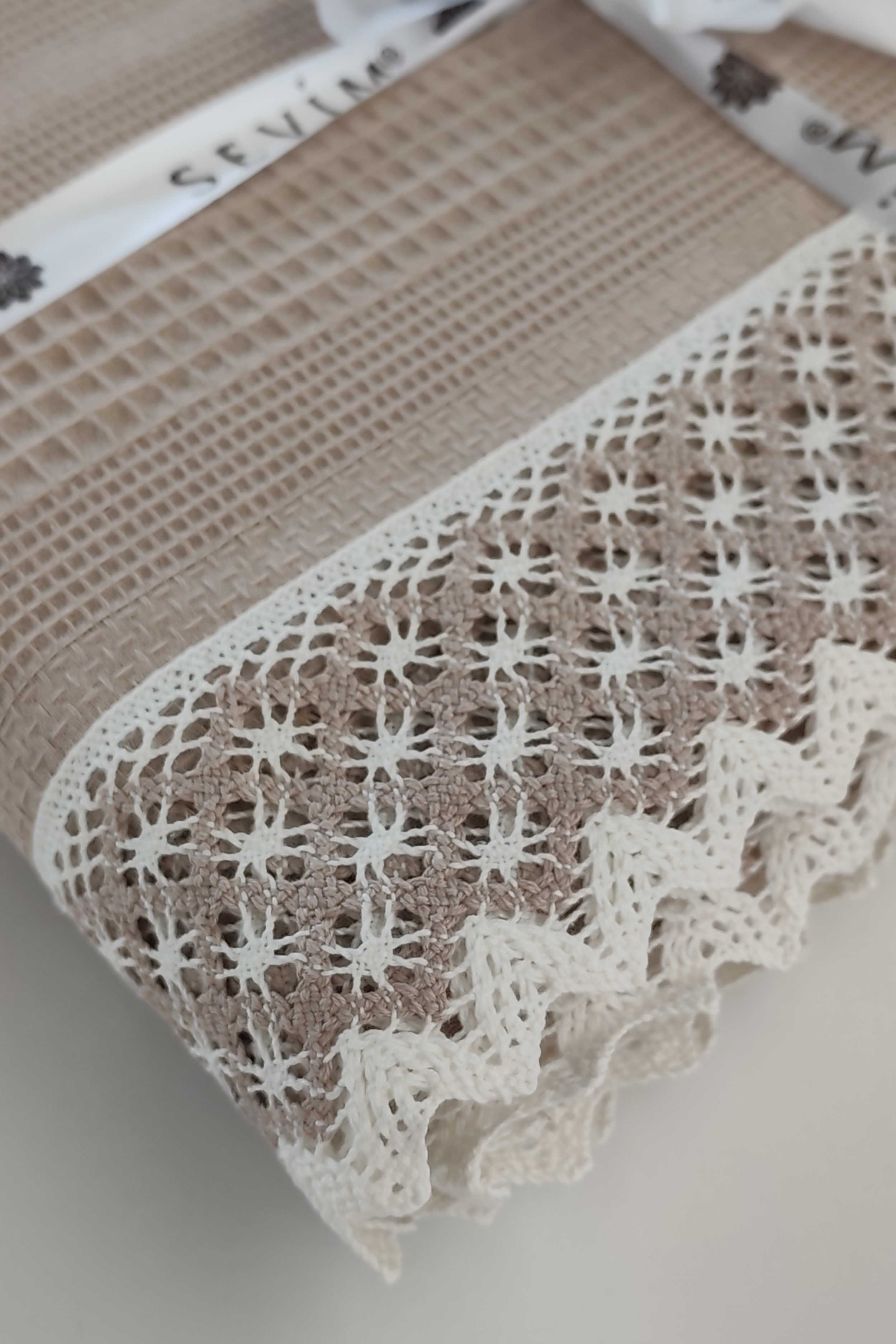 Kopanaki Dantelli Çift Kişilik Pike-210x230 cm - cappuccino
