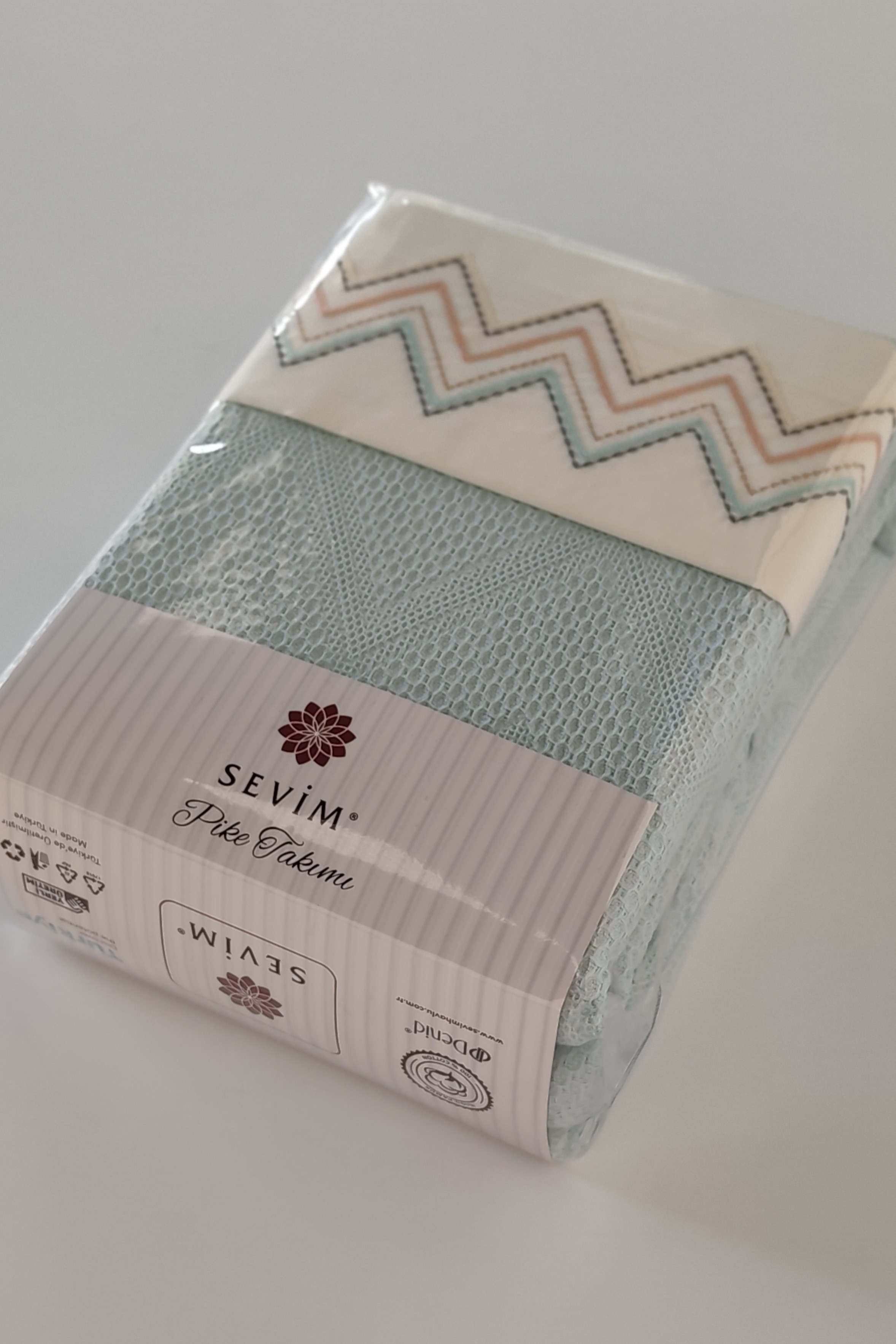 Çift Kişilik Saçaklı Waffle Pike Takımı-4 Parça & Çeyizlik Petekli Pike Seti-Delfina - mint