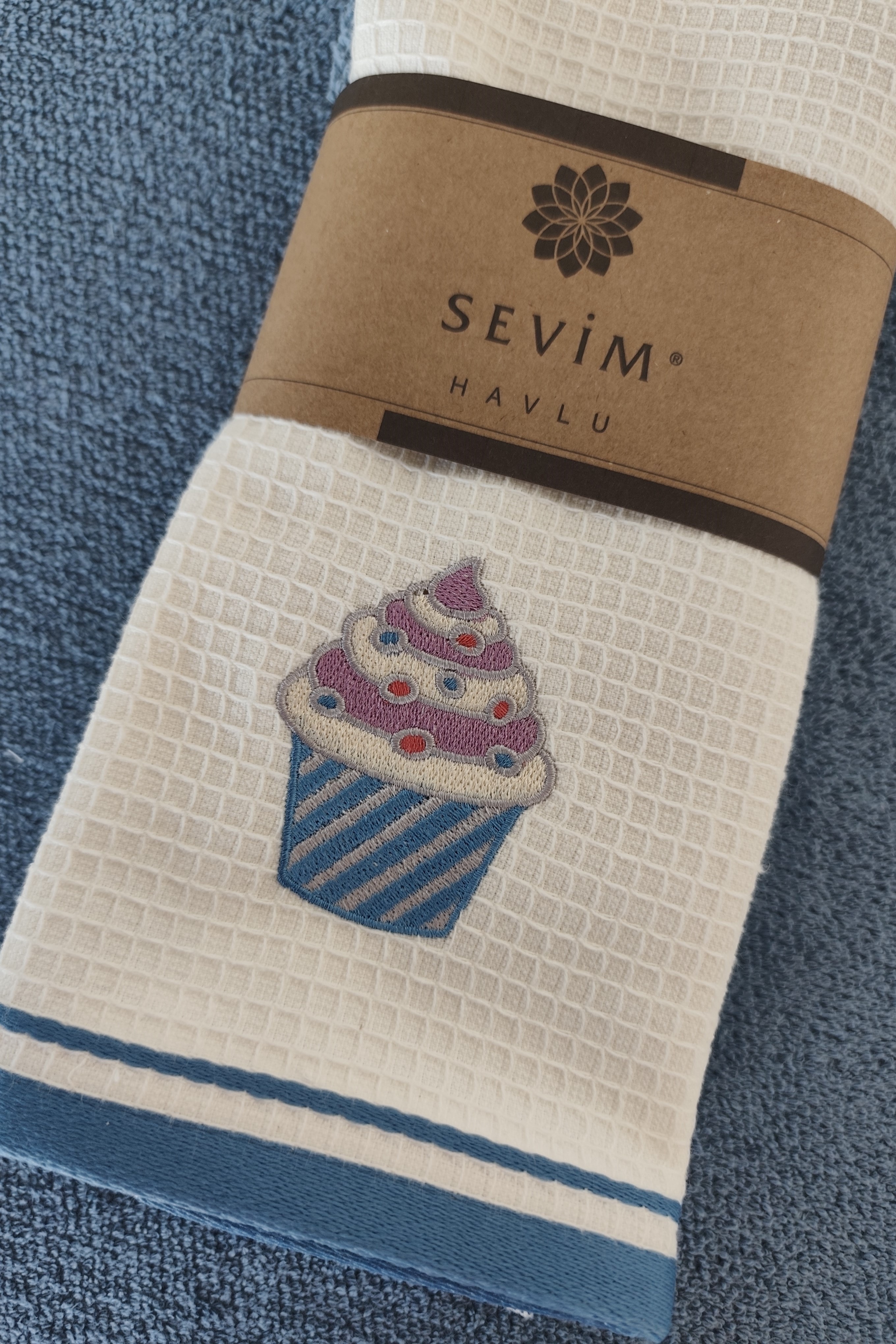 2’li Mutfak Havlusu – Gül Kurusu Renk – Donut Nakışlı - indigo