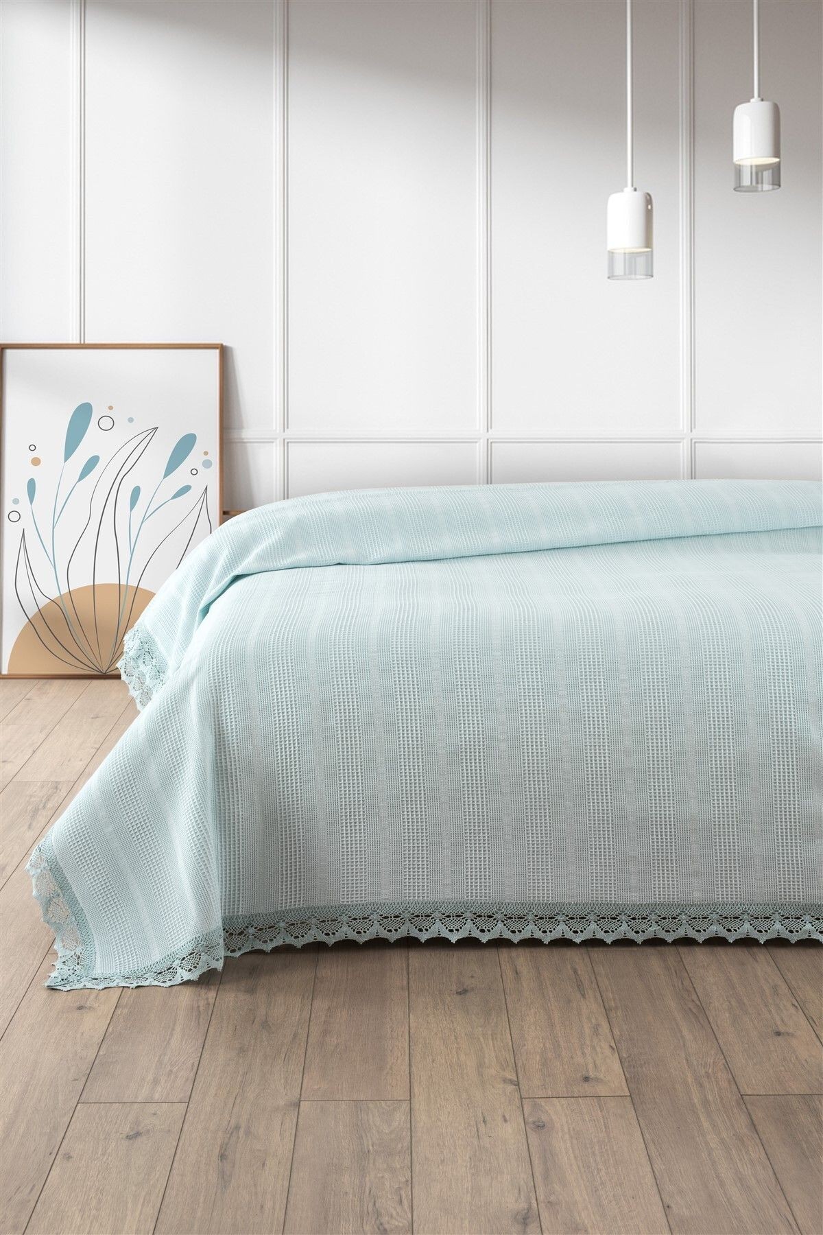 Dantelli Tek Kişilik Waffle Pike- %100 Pamuk Petekli Pike-160x230 cm