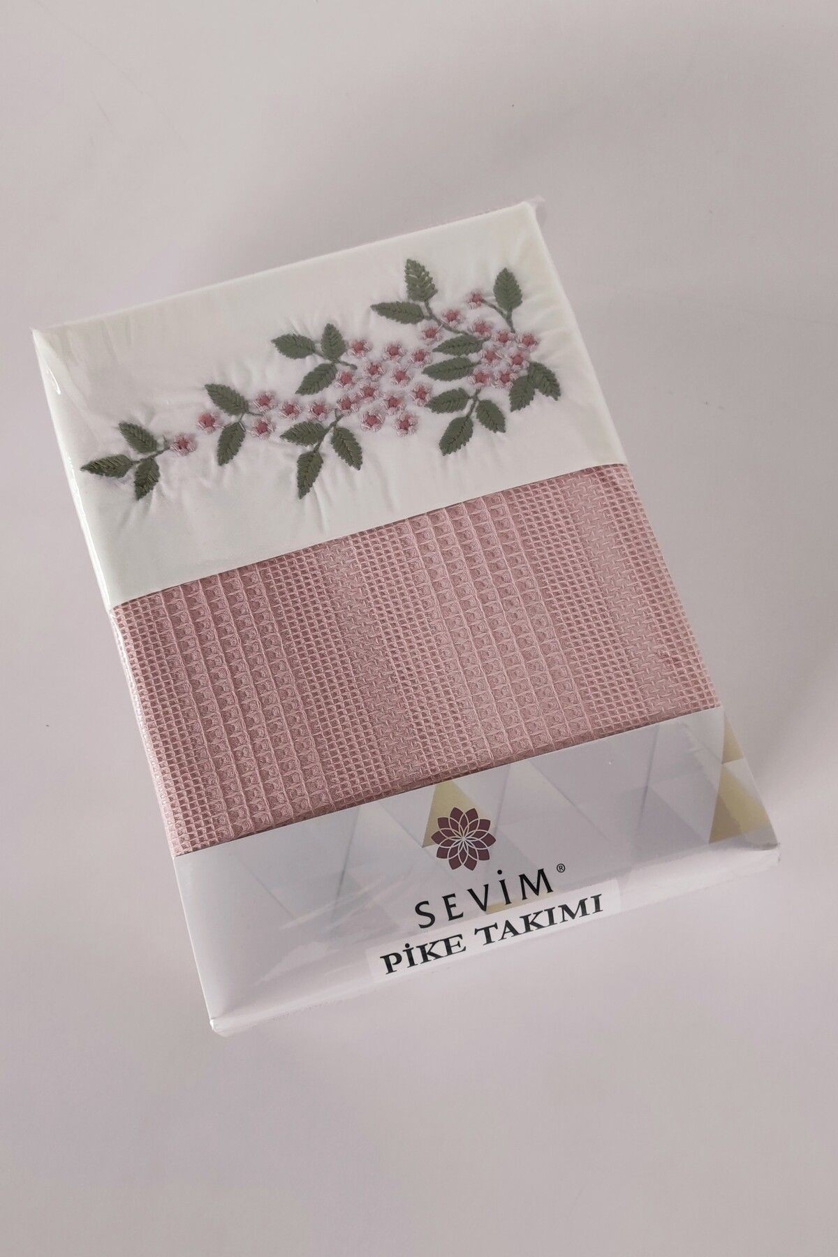 Tek Kişilik 3 Parça Nakışlı Waffle Dokuma Pike Takımı-Hediyelik Petekli Pike Legacy