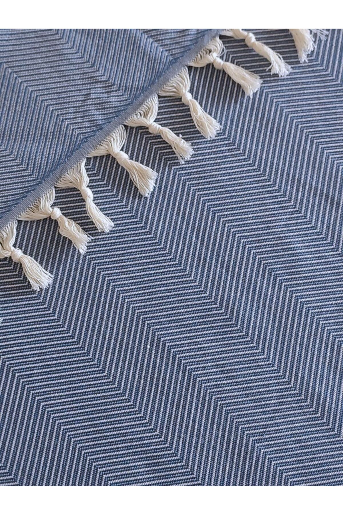 %100 Pamuk Koltuk Örtüsü - Çok Amaçlı Koltuk Şalı, Pike, Piknik Örtüsü-170x220cm - Mavi