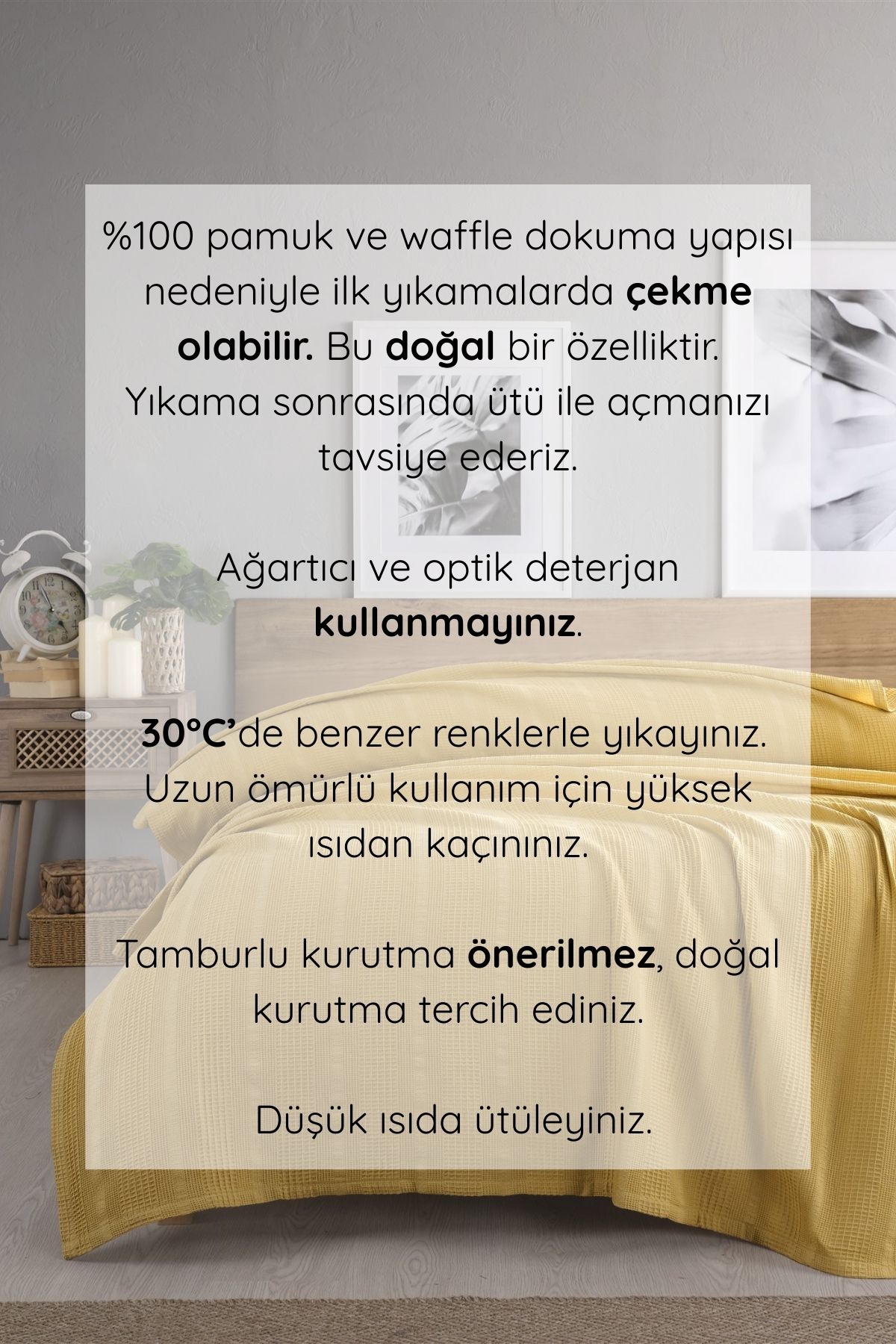 Tek Kişilik Waffle Pike 160x230cm, %100 Pamuk, Petek Tasarım, Hardal