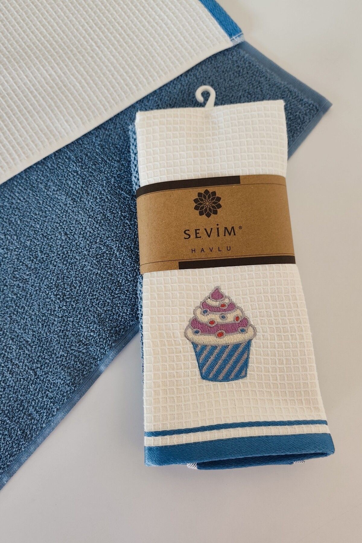 2’li Mutfak Havlusu –%100 Pamuk - Nakışlı Kurulama Bezi - 40x60 cm - indigo