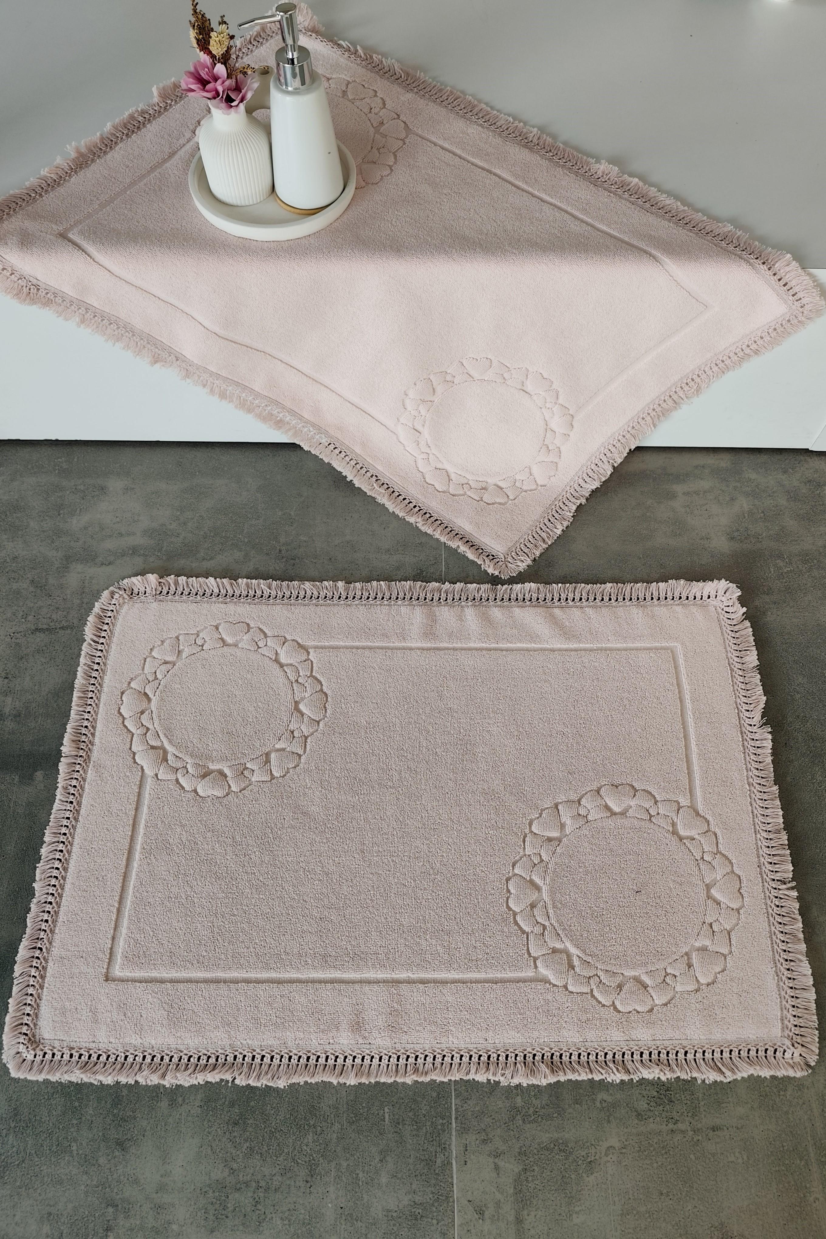 2'li Set Püskül Dantelli Ayak Havlusu 50x70 Cm - Yumuşak Ve Su Emici