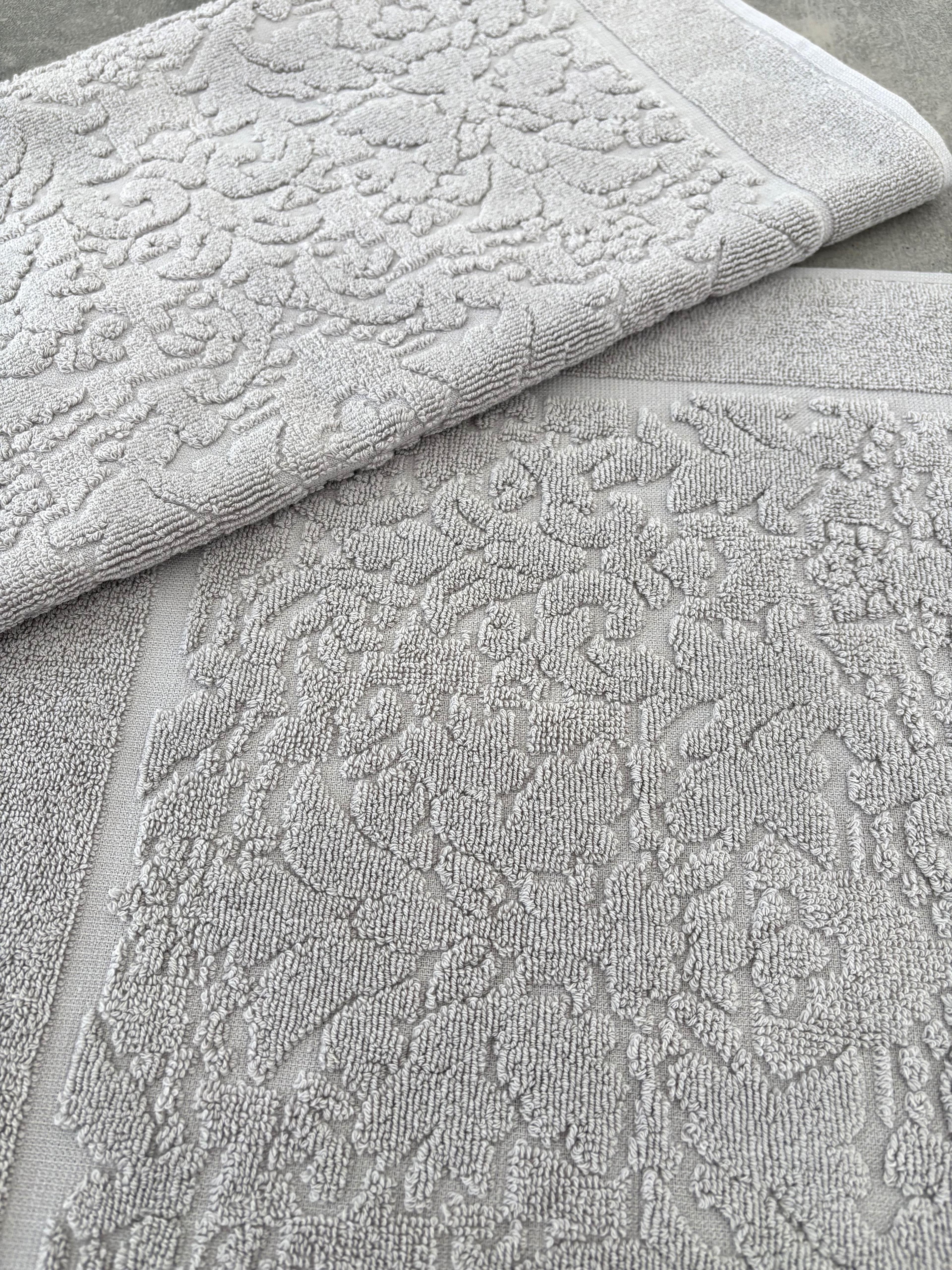 2'li Damask Desen Ayak Havlusu Seti - %100 Pamuk Havlu Takımı - 50x70 cm - gri