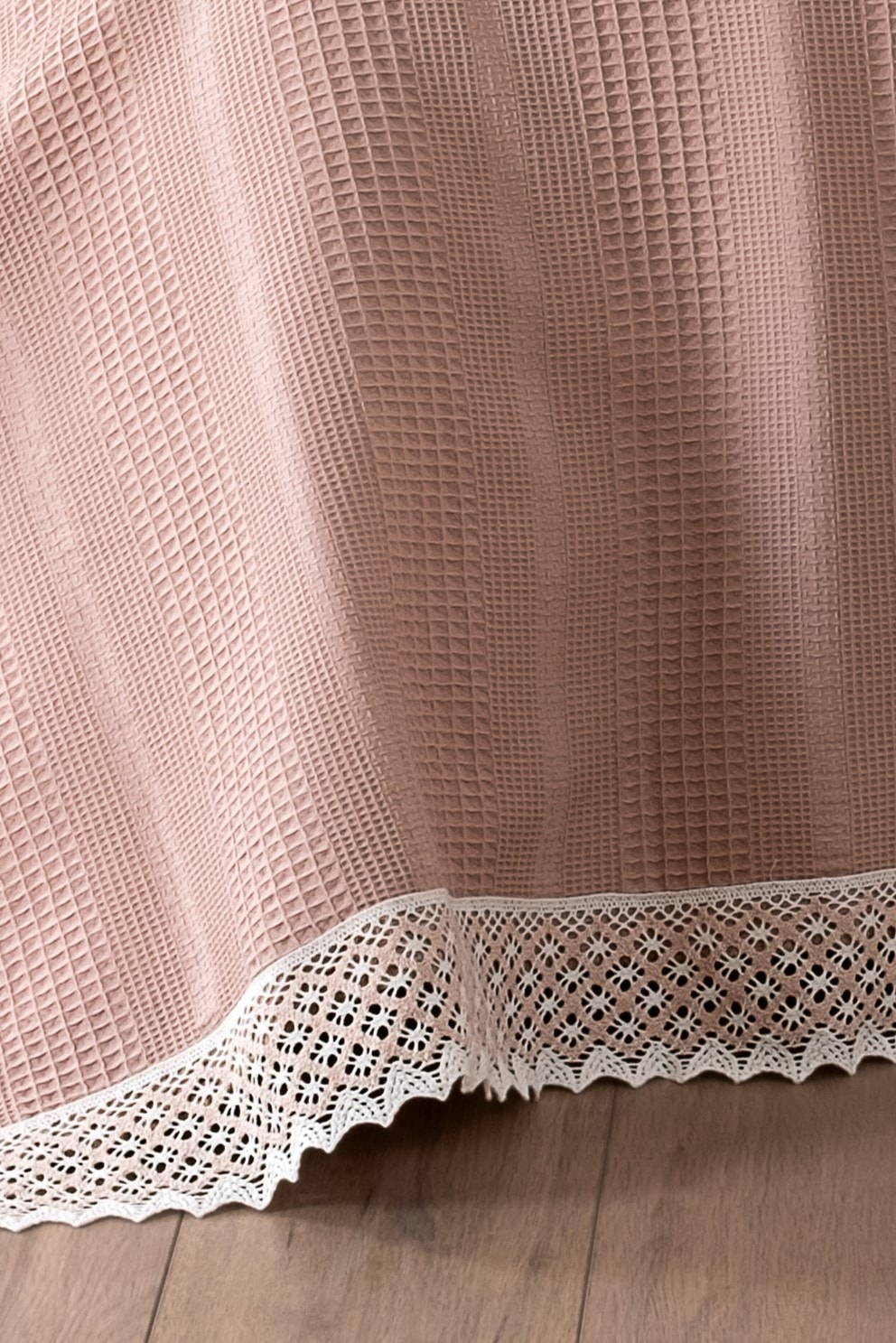 Kopanaki Dantelli Çift Kişilik Pike-210x230 cm - gül kurusu