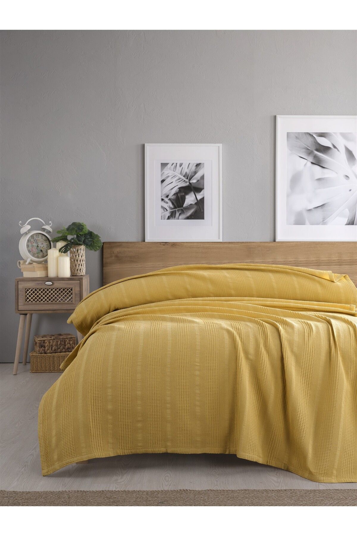 Çift Kişilik Waffle Pike 210x230cm, %100 Pamuk, Petek Tasarım, Terra