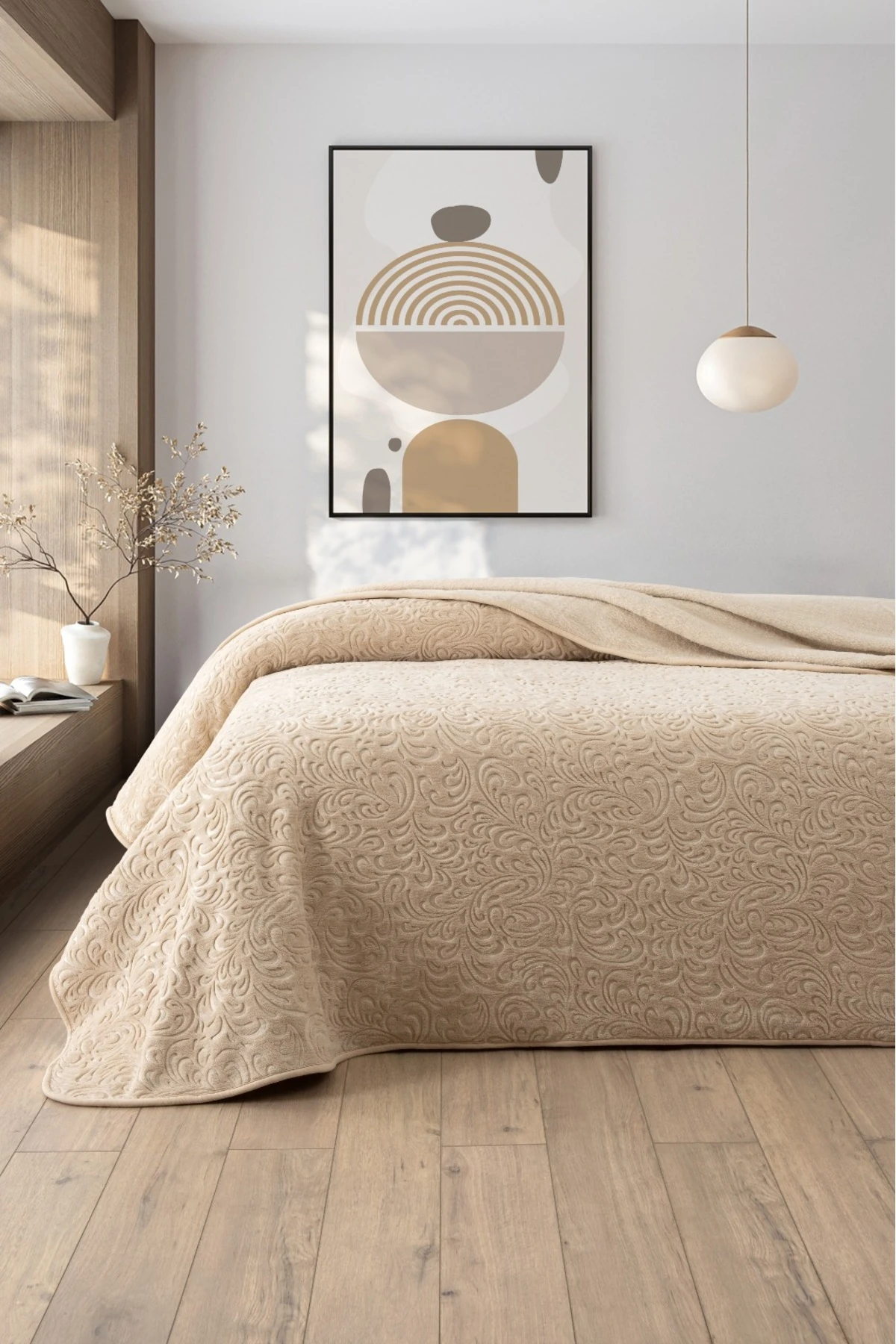 Jakarlı Kadife Dokulu Çift Kişilik Kalın Battaniye – Yumuşak, Sıcak ve Şık Yatak Örtüsü