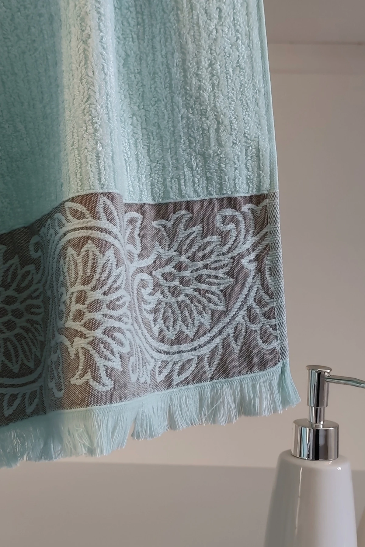 Püsküllü & Bordürlü Banyo Havlusu - Bambu & Pamuk - Ekstra Yumuşak - 70x140 cm - Mint