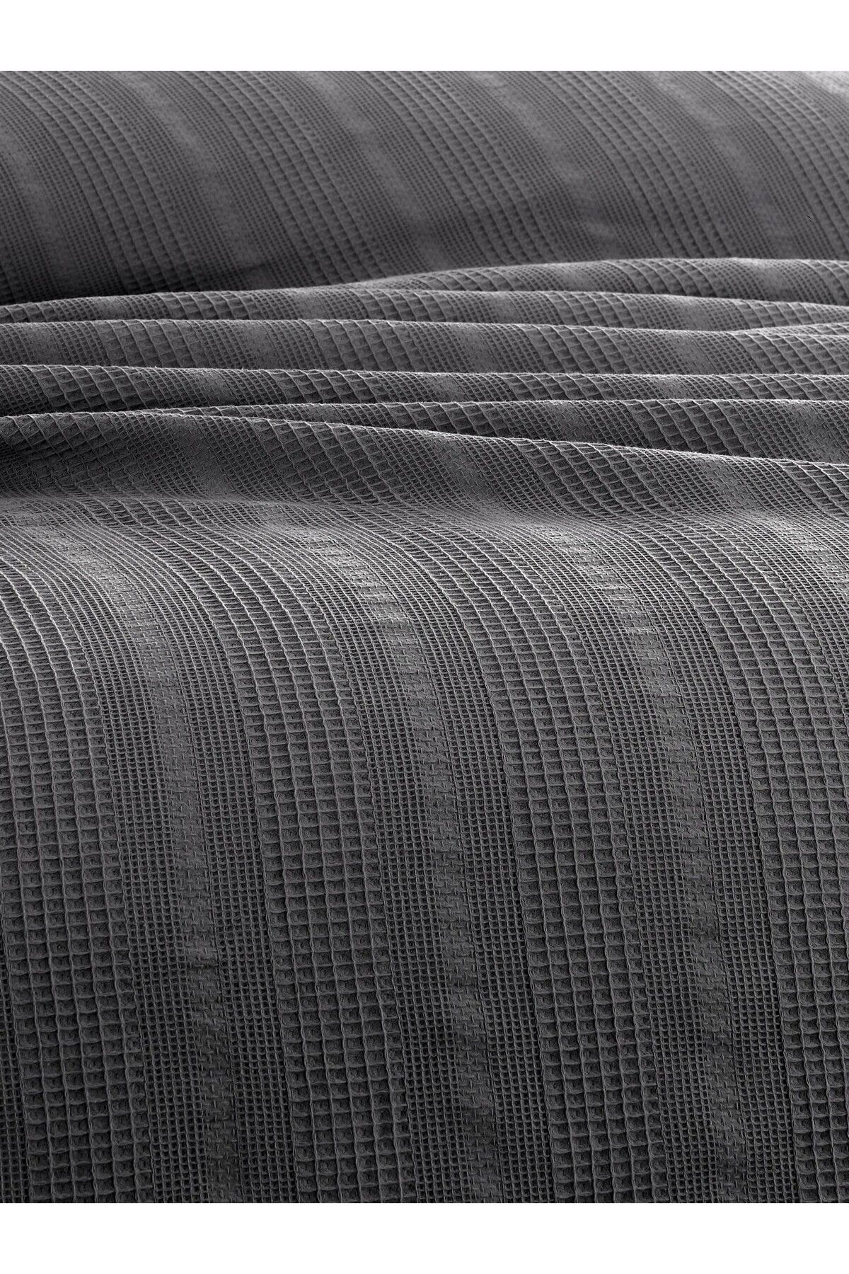 Tek Kişilik Waffle Pike 160x230cm, %100 Pamuk, Petek Tasarım, Hardal - antrasit