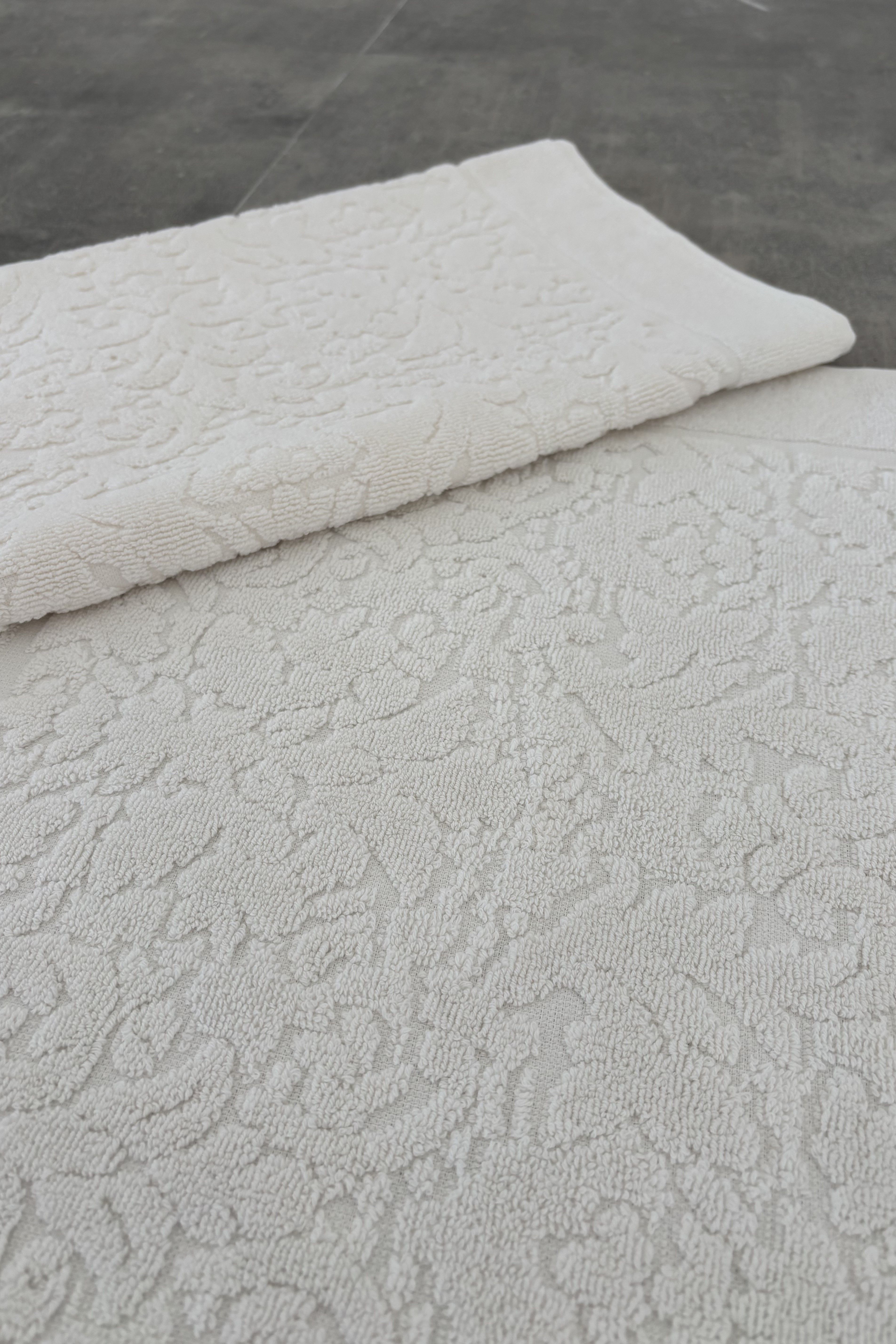 2'li Damask Desen Ayak Havlusu Seti - %100 Pamuk Havlu Takımı - 50x70 cm