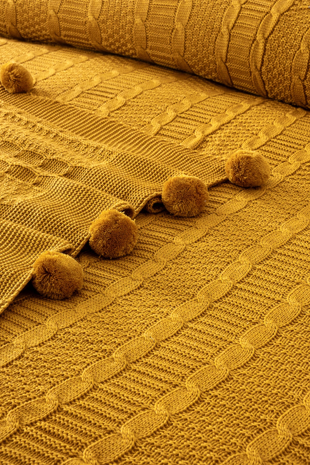 Tek Kişilik Triko Örme Battaniye - Yumuşak Dokulu & Şık Yatak Örtüsü-Örgü Battaniye - Hardal