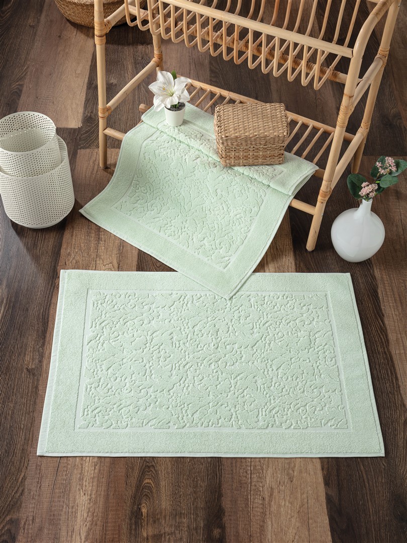 2'li Damask Desen Ayak Havlusu Seti - %100 Pamuk Havlu Takımı - 50x70 cm - mint