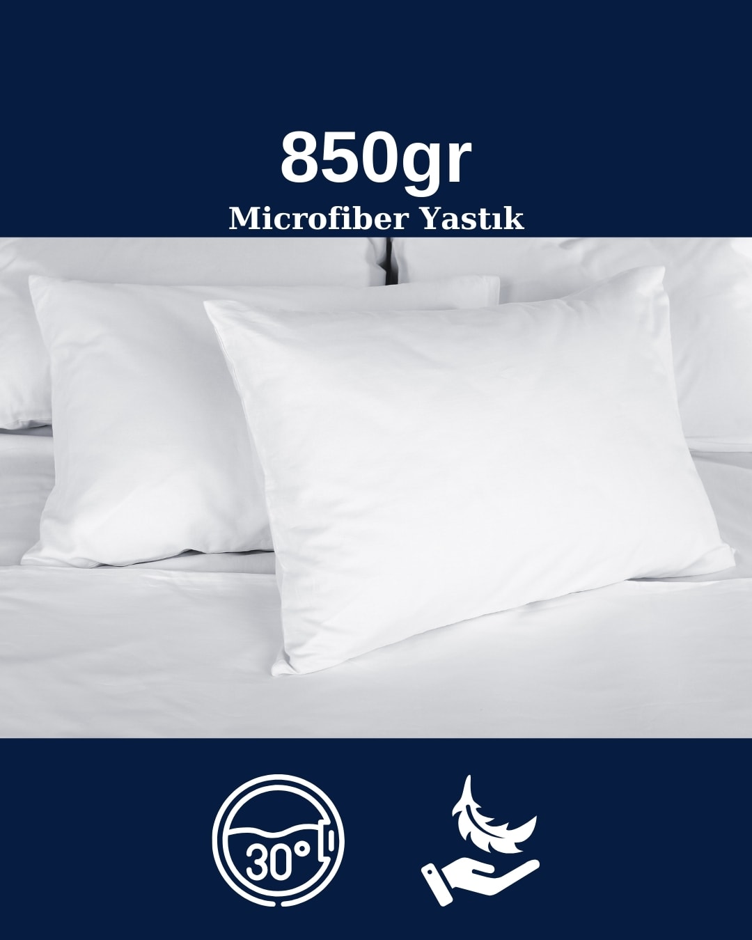 Microfiber Kumaş Boncuk Silikonlu 850gr Beyaz Yastık | 50x70
