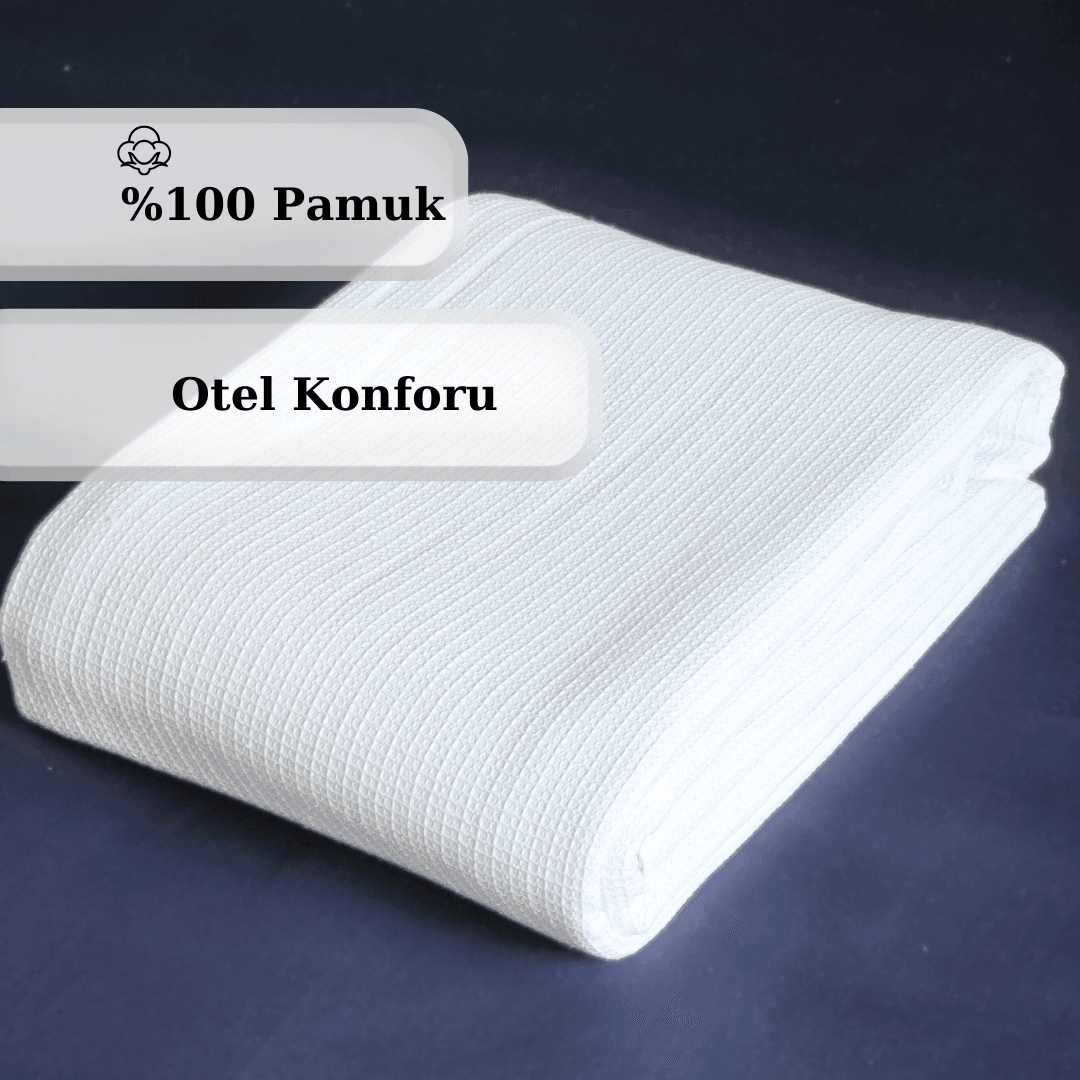 %100 Pamuk Gofre Desen Çift Kişilik Pike | Otel Konforu