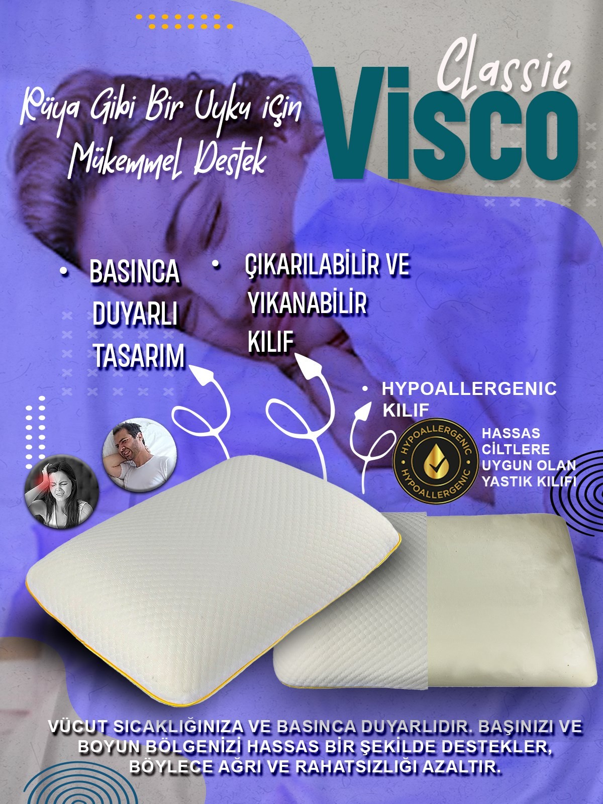 Visco Classic Ortopedik Yastık Boyun Fıtığı Boyun Düzleşmesi İçin