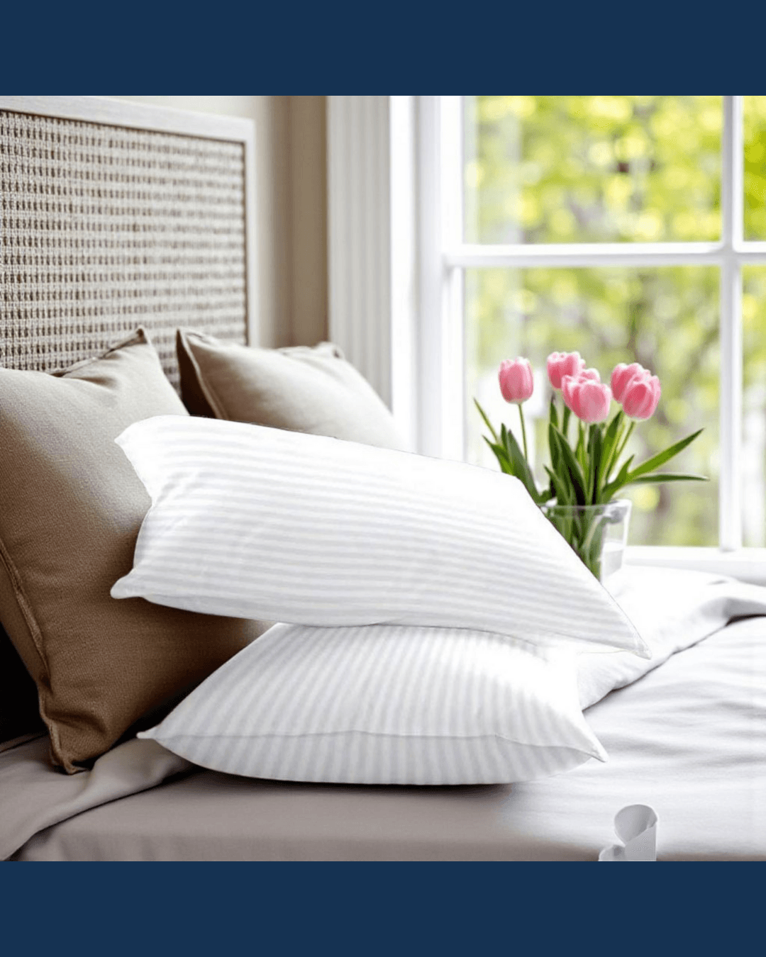 Solivane Otel Tipi Lüks Yastık Kılıfı | 83 Tel Pamuk Saten Çizgili Kumaş | Queen Size 60x80