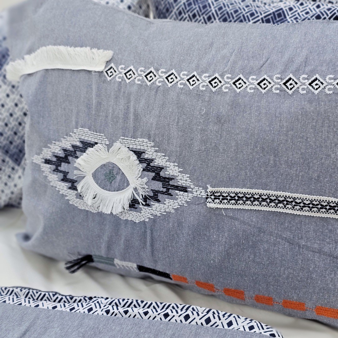 Çift Kişilik Nevresim Takımı - Ütü Gerektirmez - Nakışlı - Denim