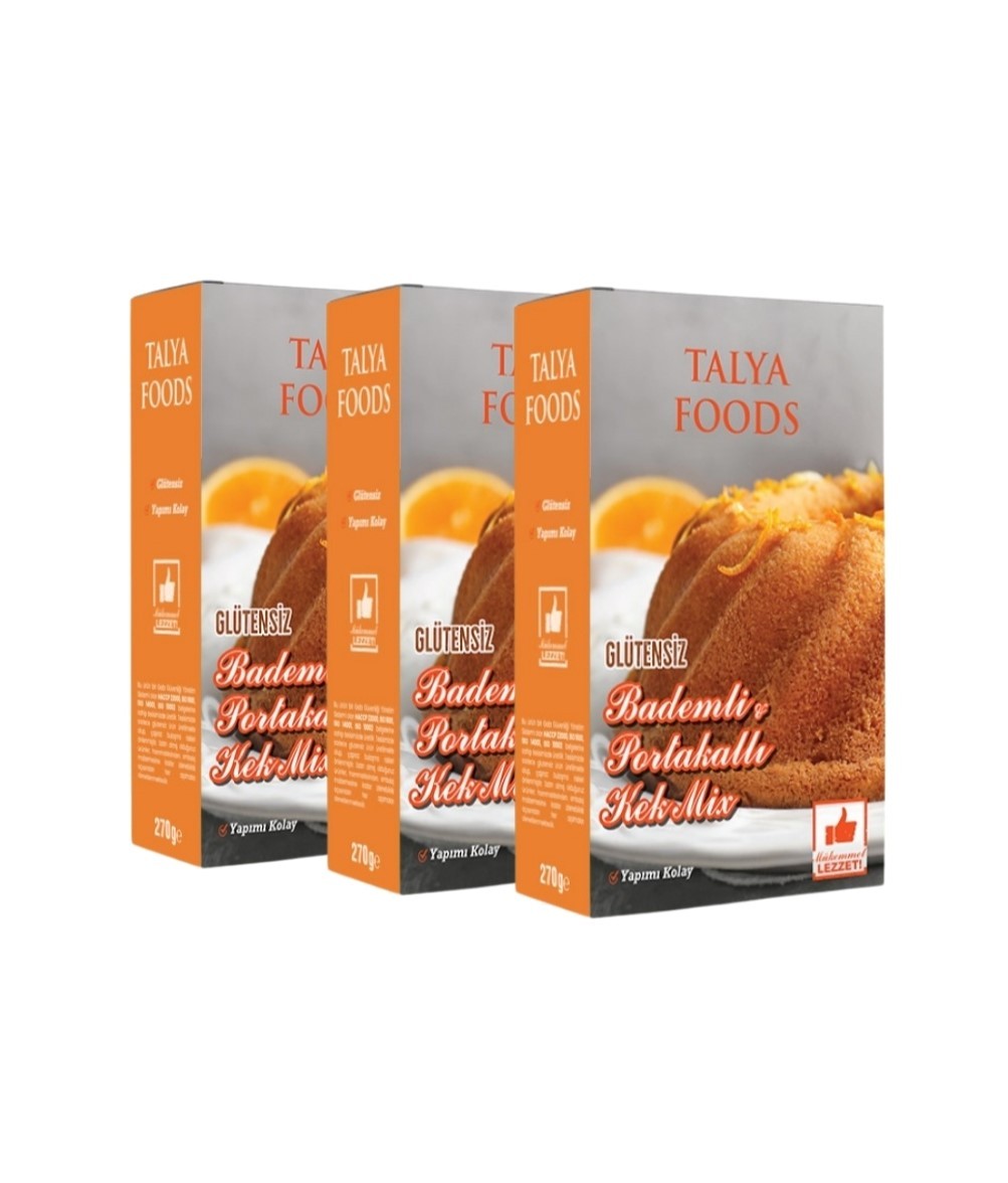 Talya Foods Glutensiz Kolay Yap Portakallı & Bademli Kek Mix 3x270g Avantaj Seti