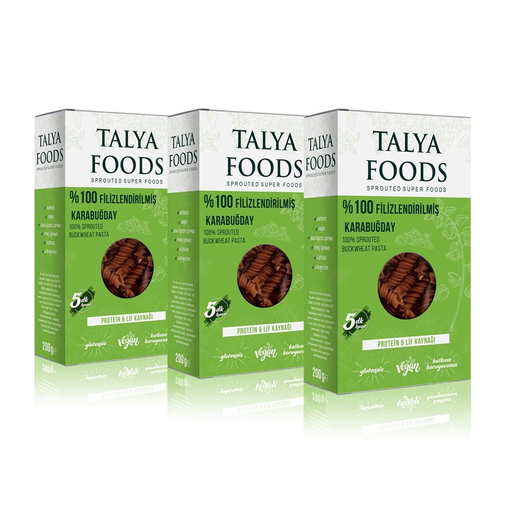 Talya Foods Filizlendirilmiş Çiğ Karabuğday Makarna Set 3x200g