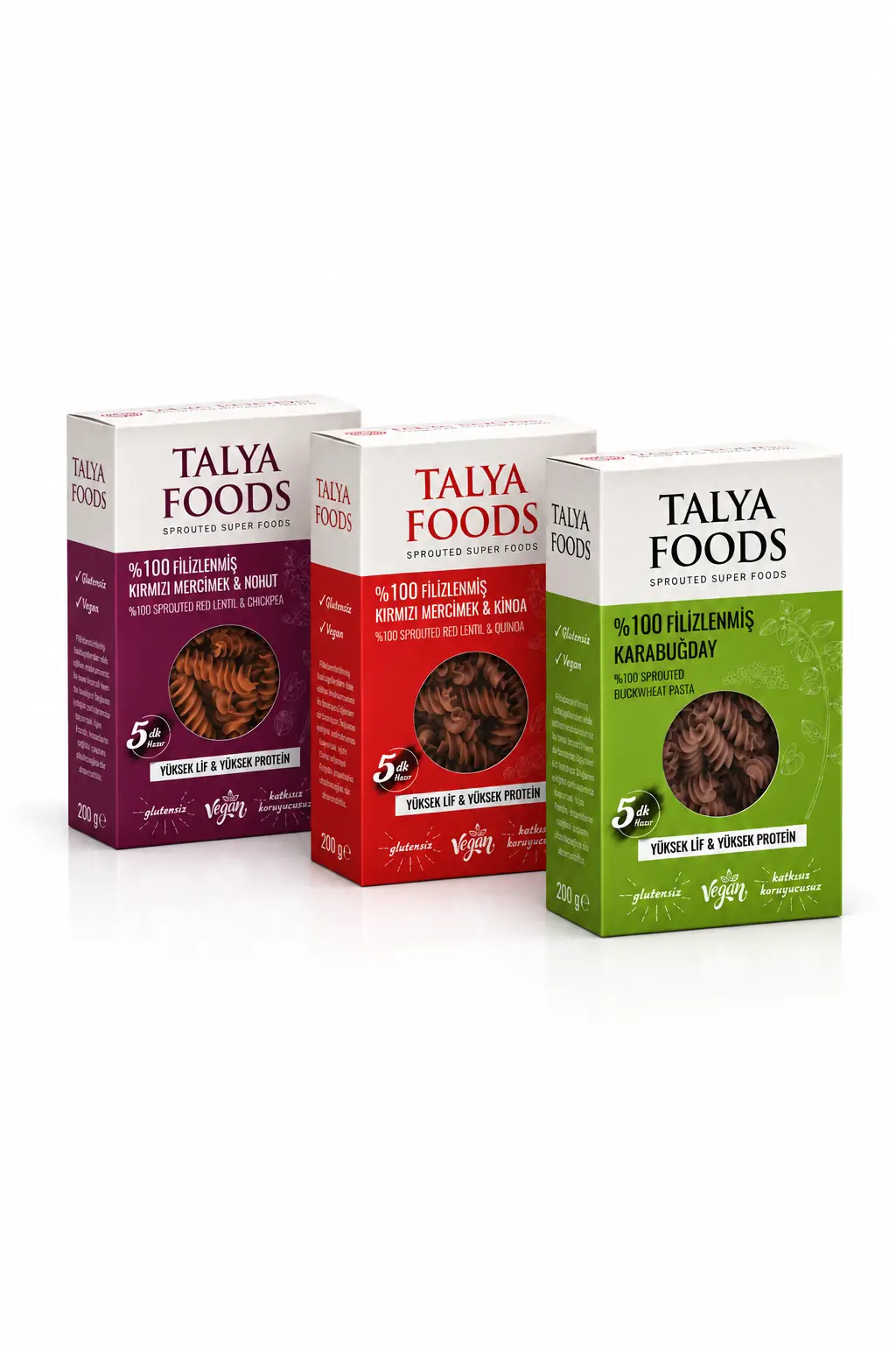 Talya Foods Glutensiz Vegan Klasik Üçlü Makarna seti