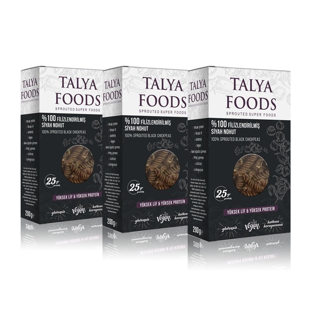 Talya Foods Filizlendirilmiş Siyah Nohut  Makarnası 3x200g