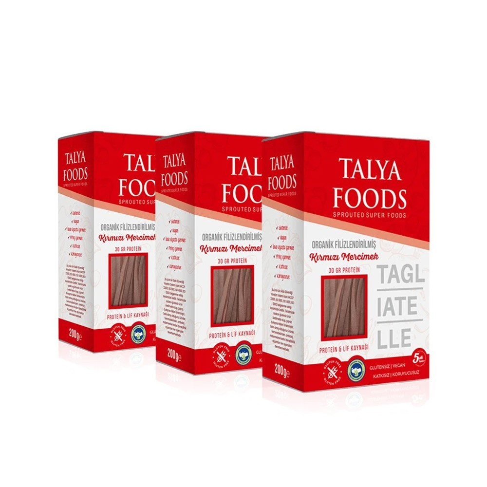 Talya Foods Filizlendirilmiş Kırmızı Mercimek Tagliatelle 3x200g