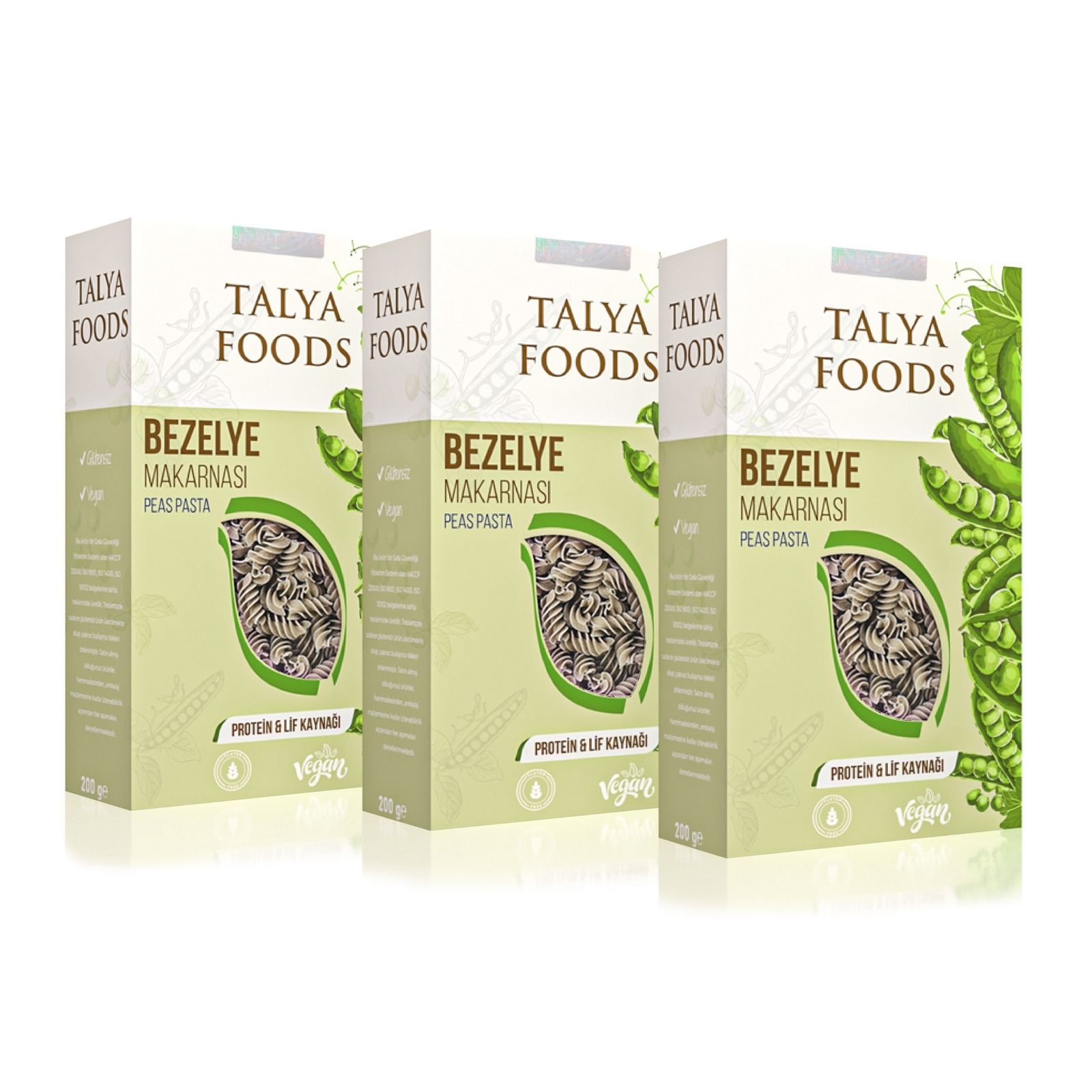 Talya Foods Glutensiz & Vegan Bezelye Makarnası 3 x 200 g