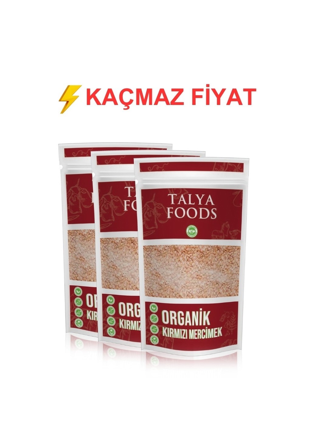 Talya Foods Cilasız Naturel Kırmızı Mercimek  500g x 3
